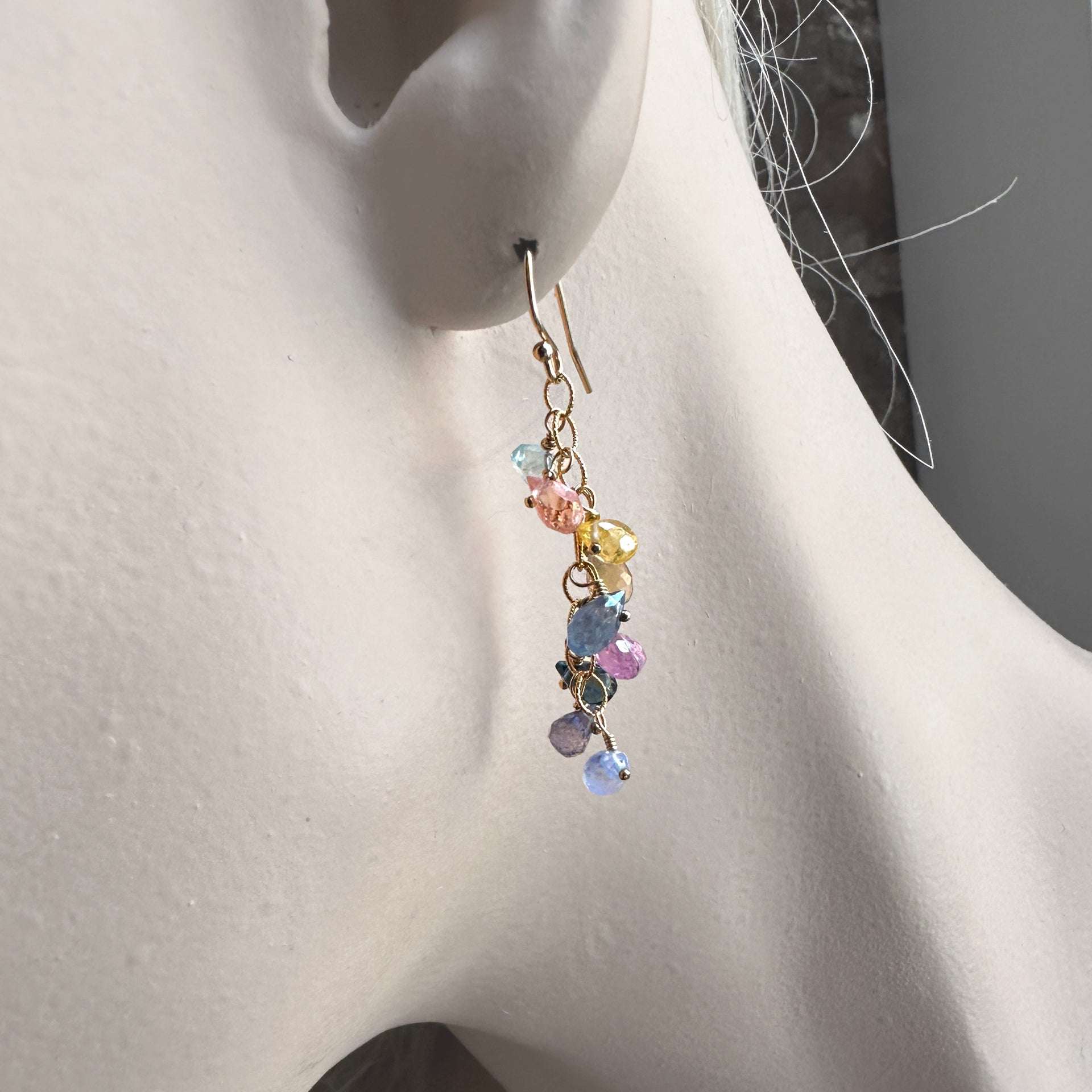 Multi Sapphire Chain Dangle Earrings