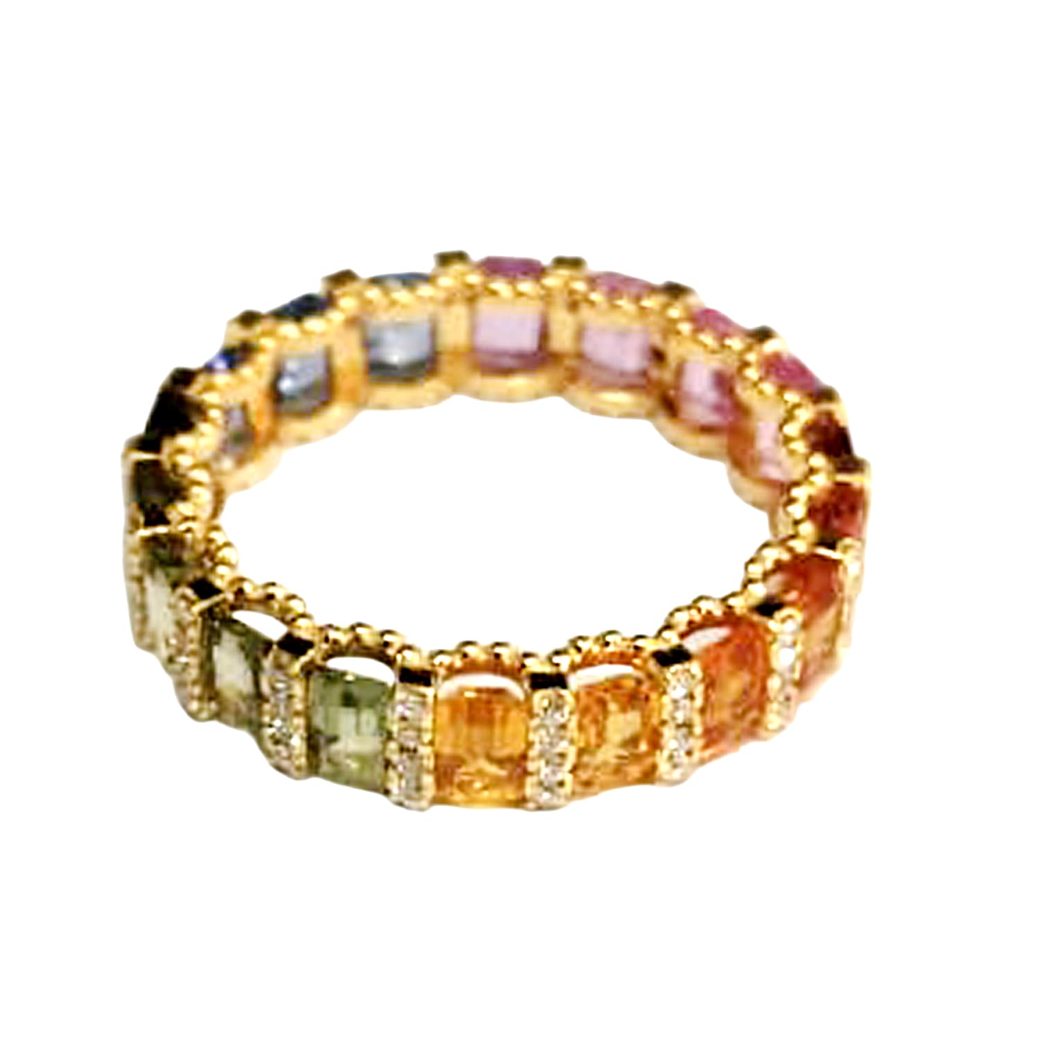 18K Yellow Gold Rainbow Sapphire & Diamond Eternity Band