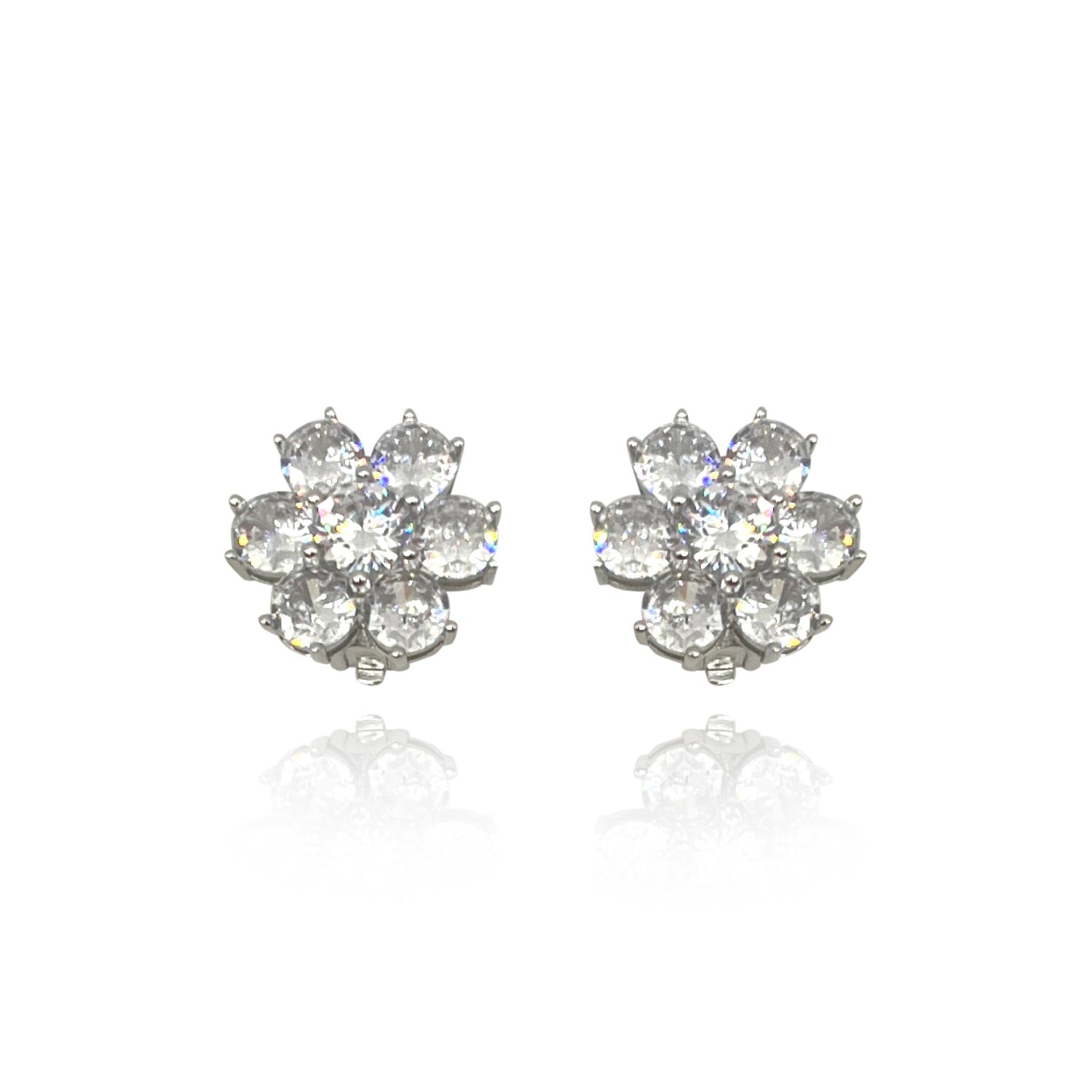 Multi Stone Cubic Zirconium Clip On Button Set In Sterling Silver