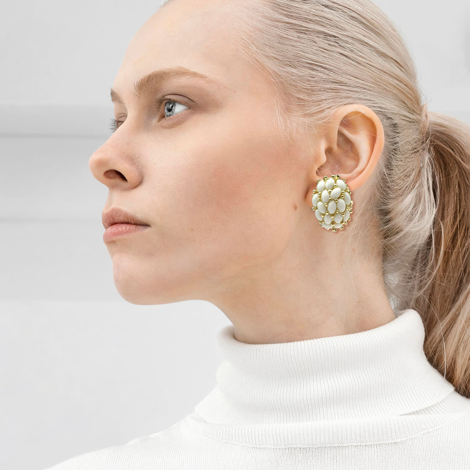 Multi-Stone Glass Turquoise Clip On Earrings In Gold Plating