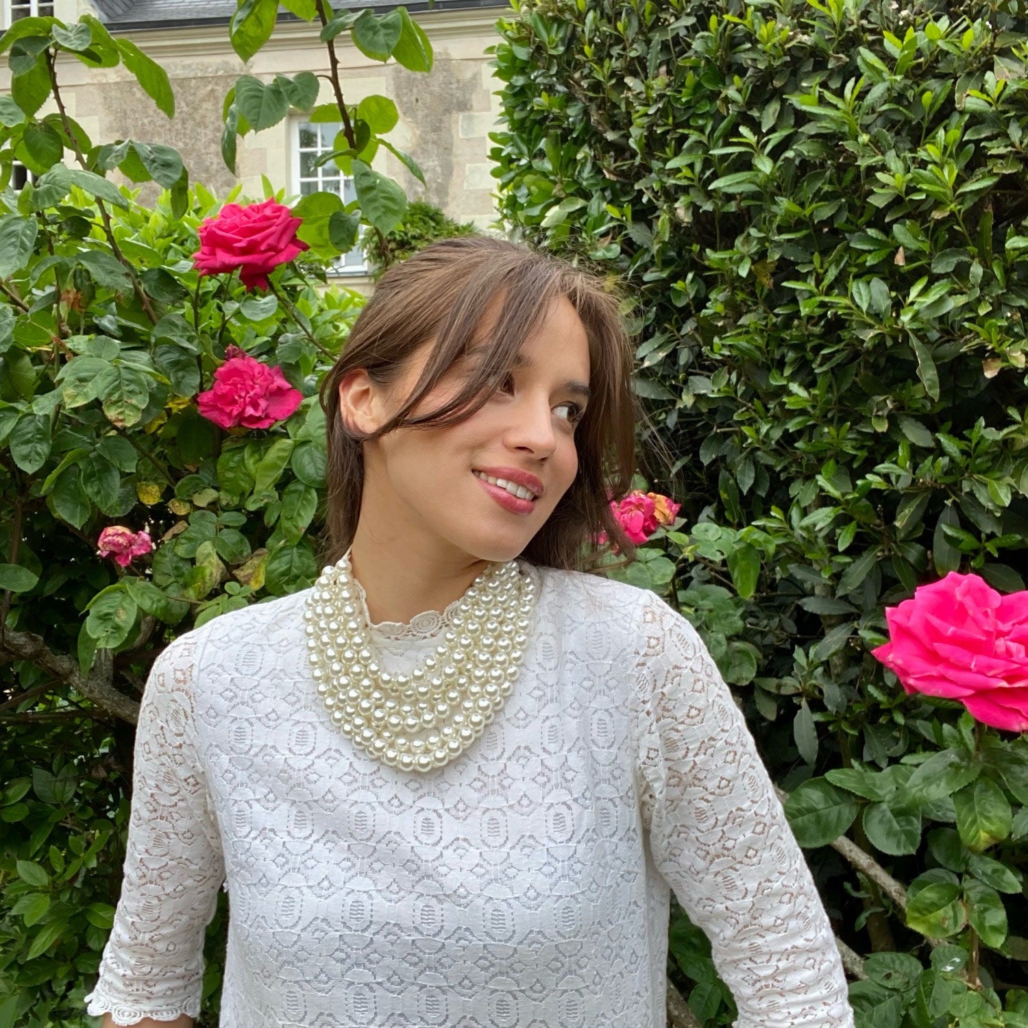 Multi-Strand Faux Pearl Necklace With Ivory Vegan Adjustable Clasp