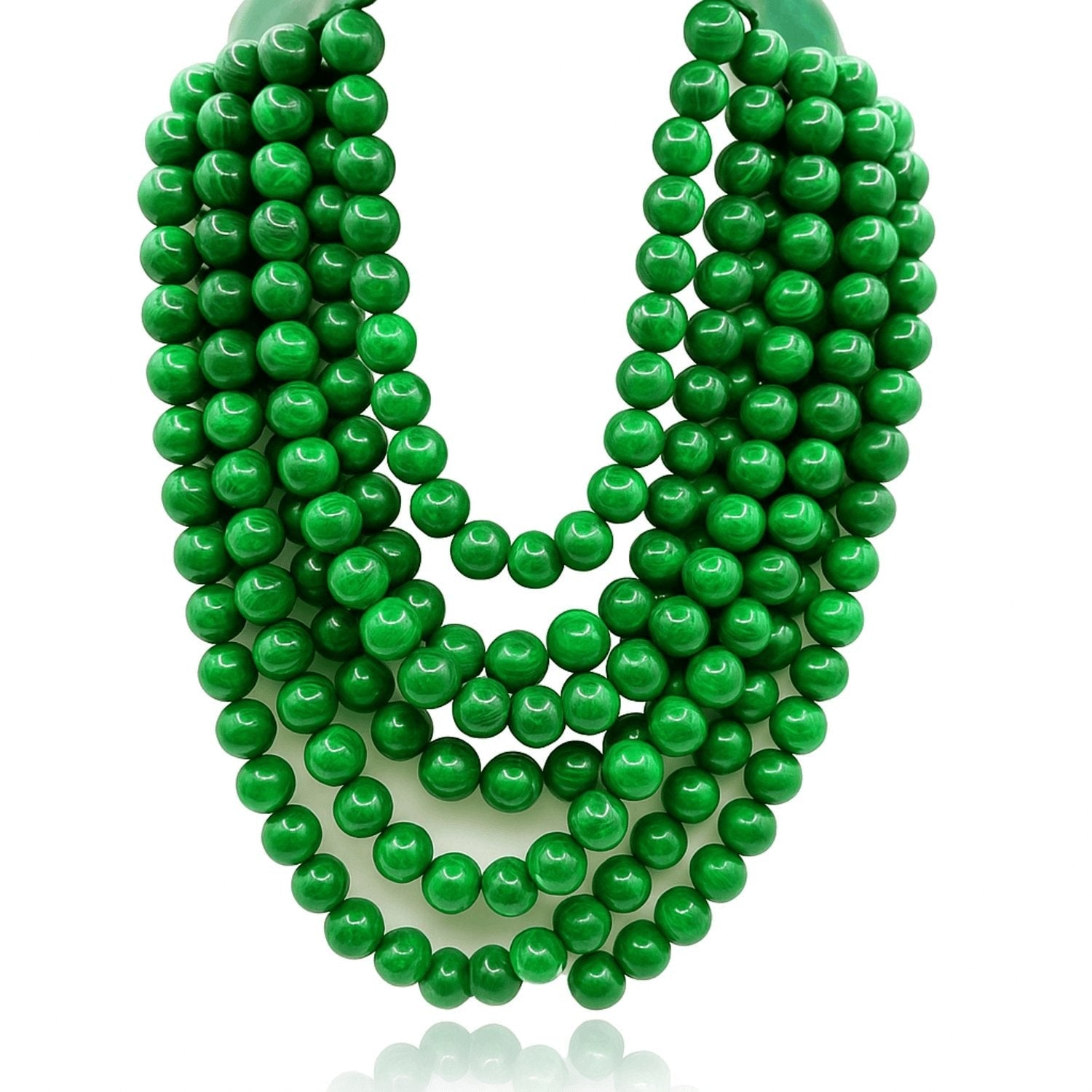 Multi-Strand Malachite Resin Necklace With Green Vegan Adjustable Clasp