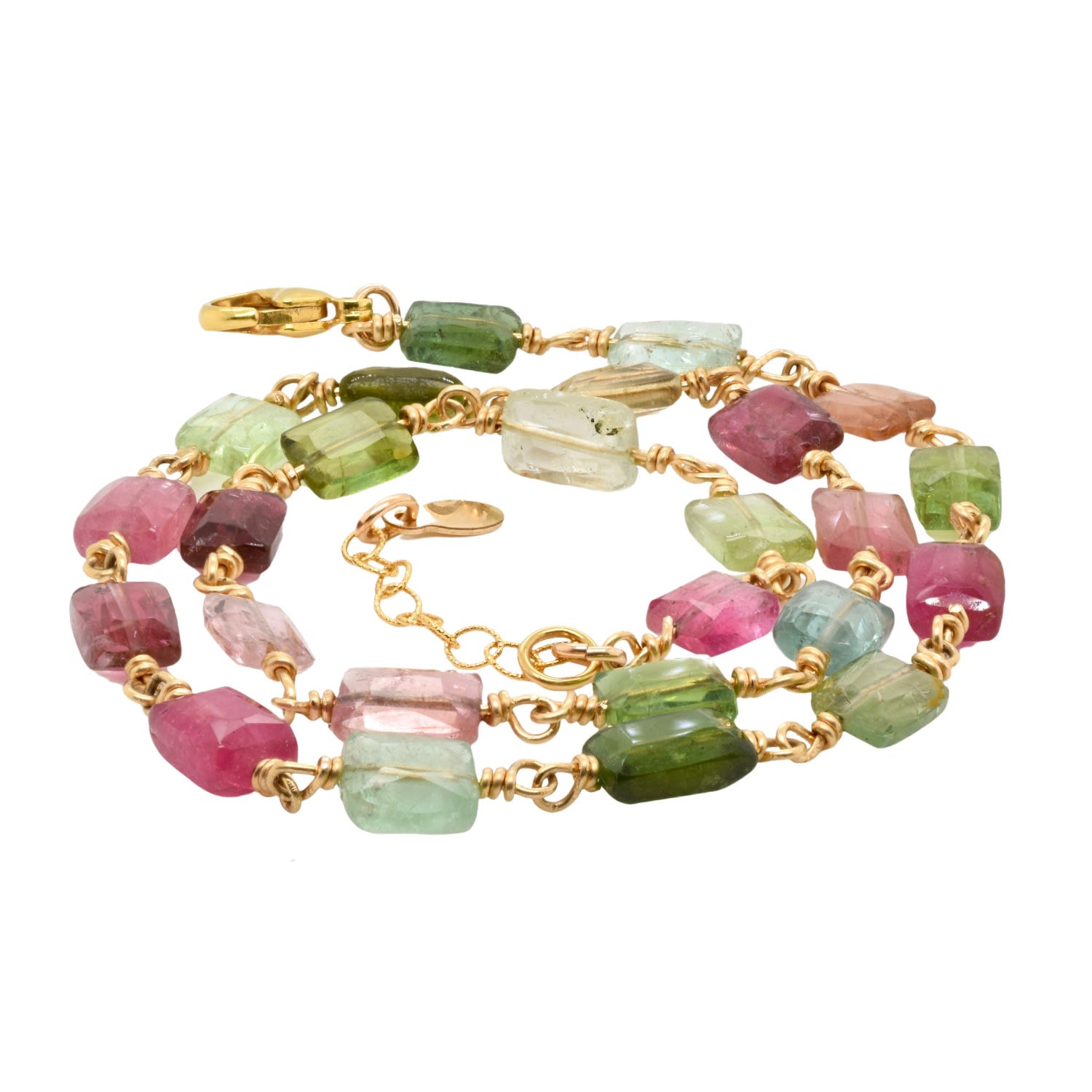 Multi-Tourmaline Chicklet Gold Choker