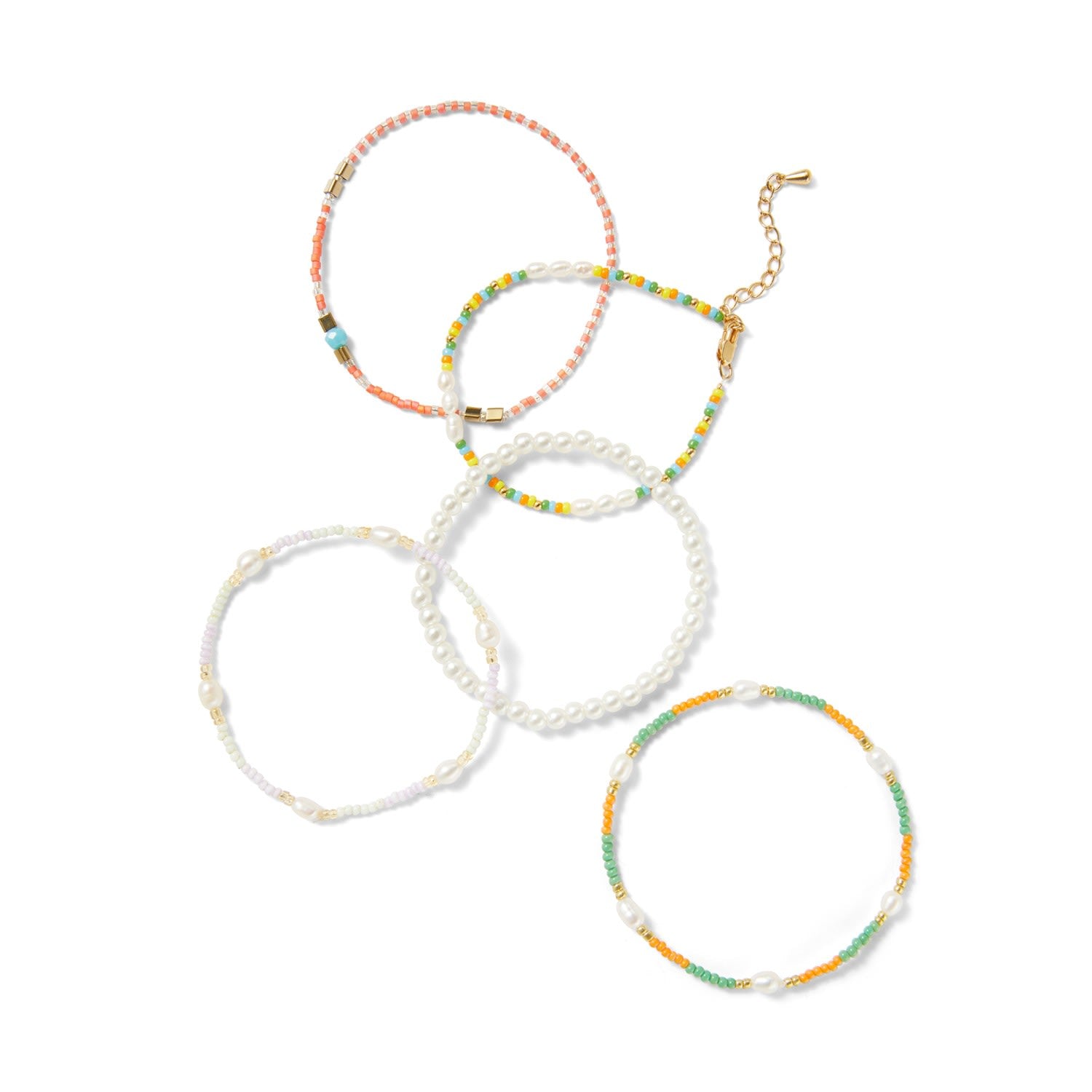 Multicolor Beaded Pearl Bracelet Set Mmrz