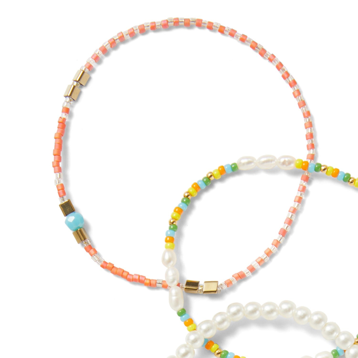 Multicolor Beaded Pearl Bracelet Set Mmrz
