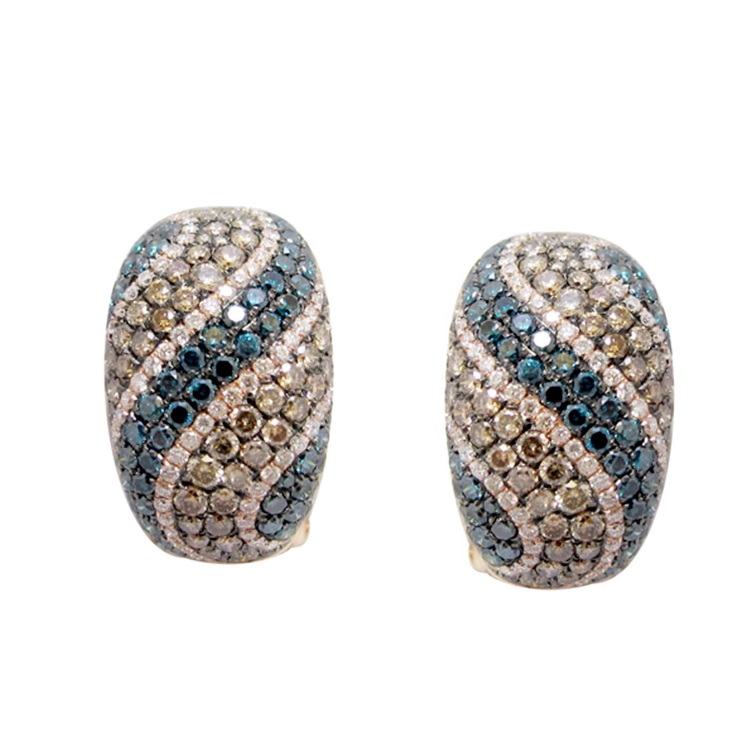 Multicolor Diamond Dome Huggie Earrings In White Gold