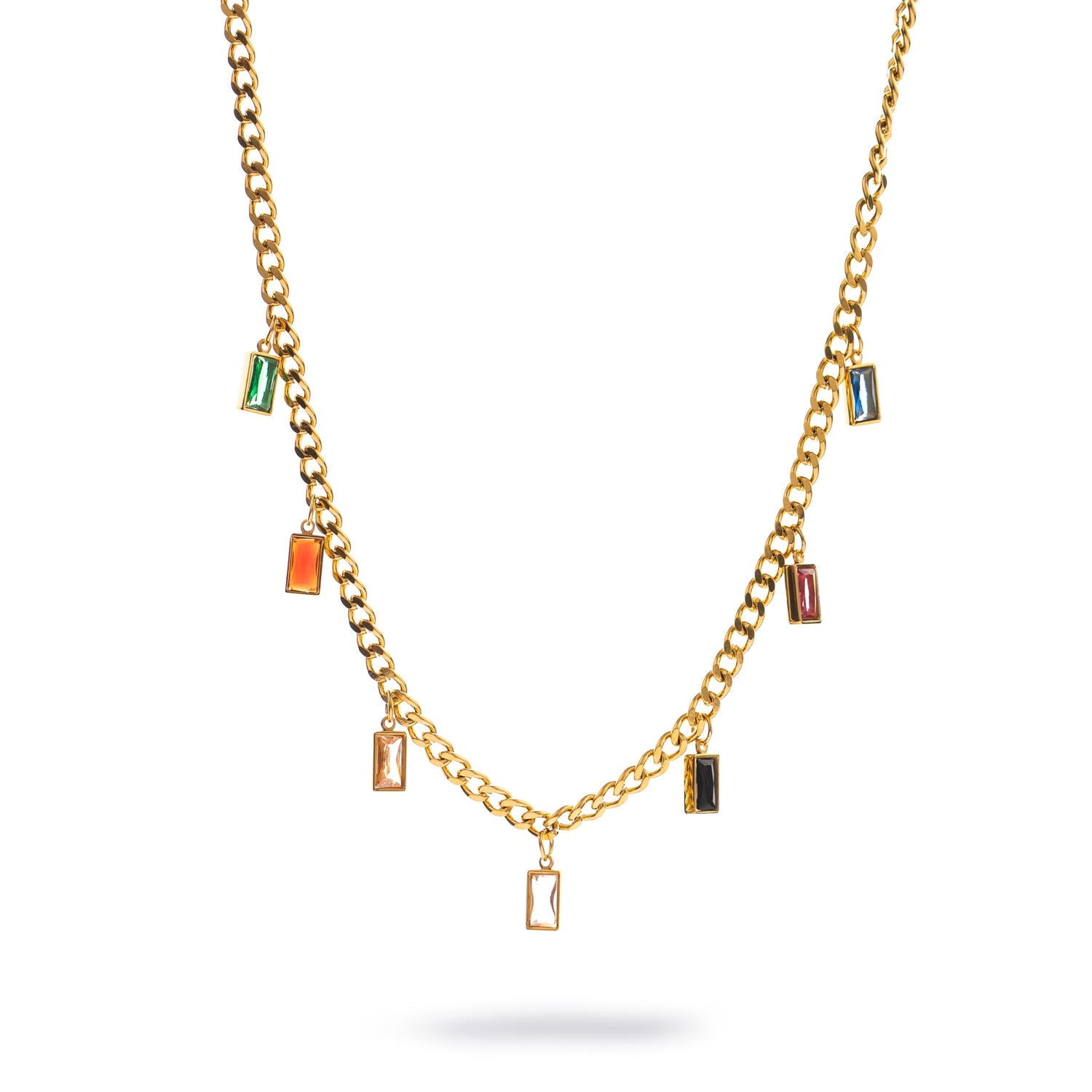 Multicolor Gemstone Gold Chain Choker Necklace - Gold