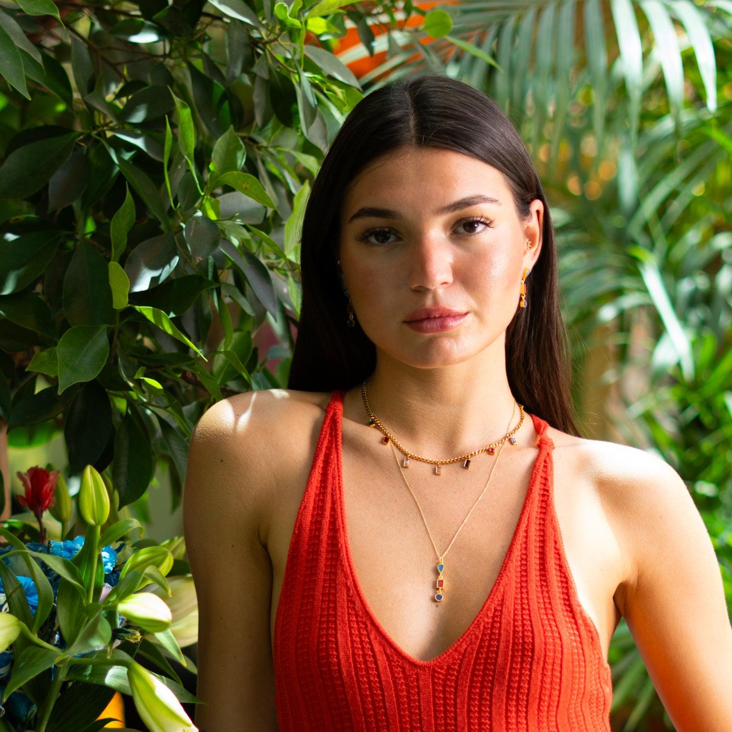 Multicolor Gemstone Gold Chain Choker Necklace - Gold