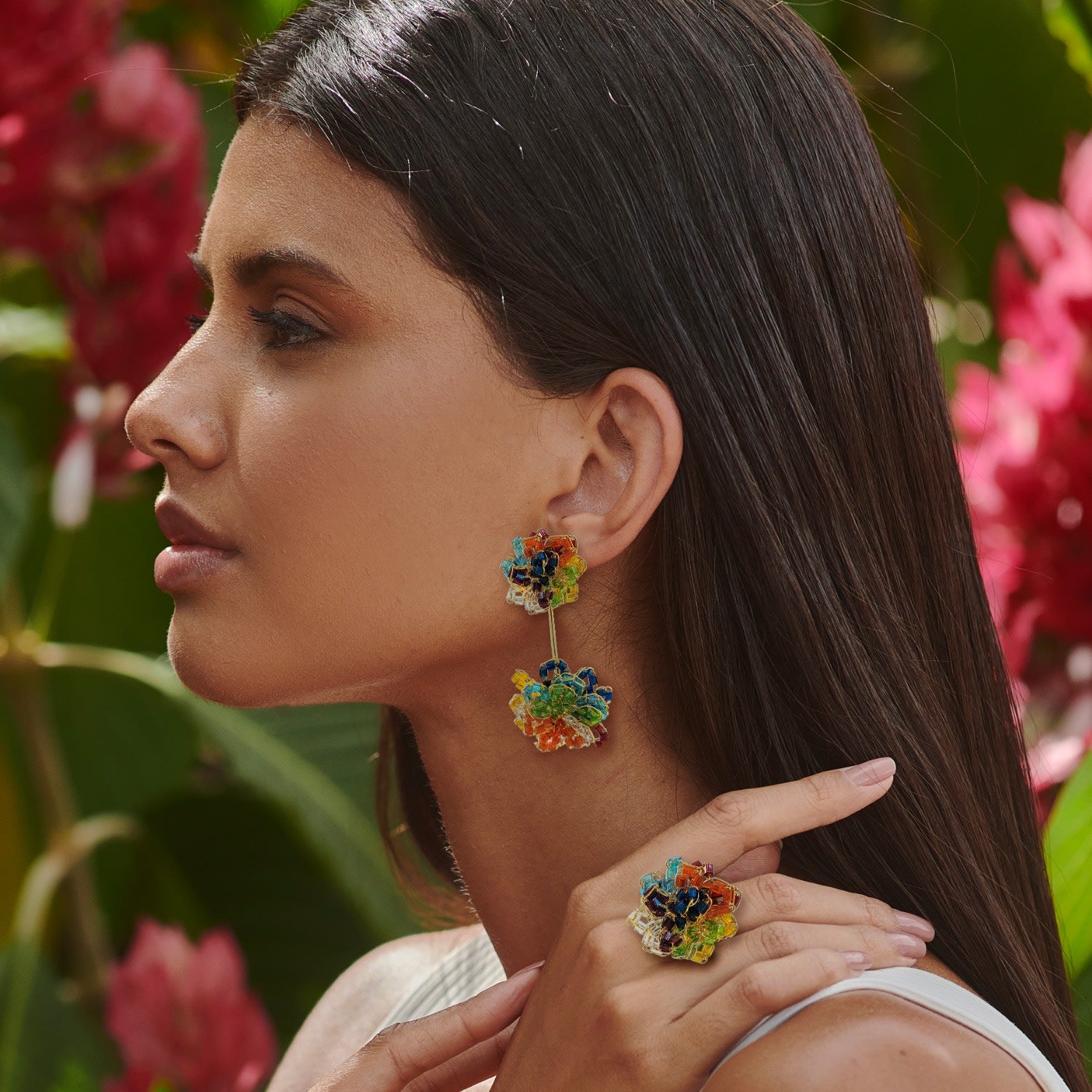 Multicolor & Gold Agatha Handmade Crochet Earrings