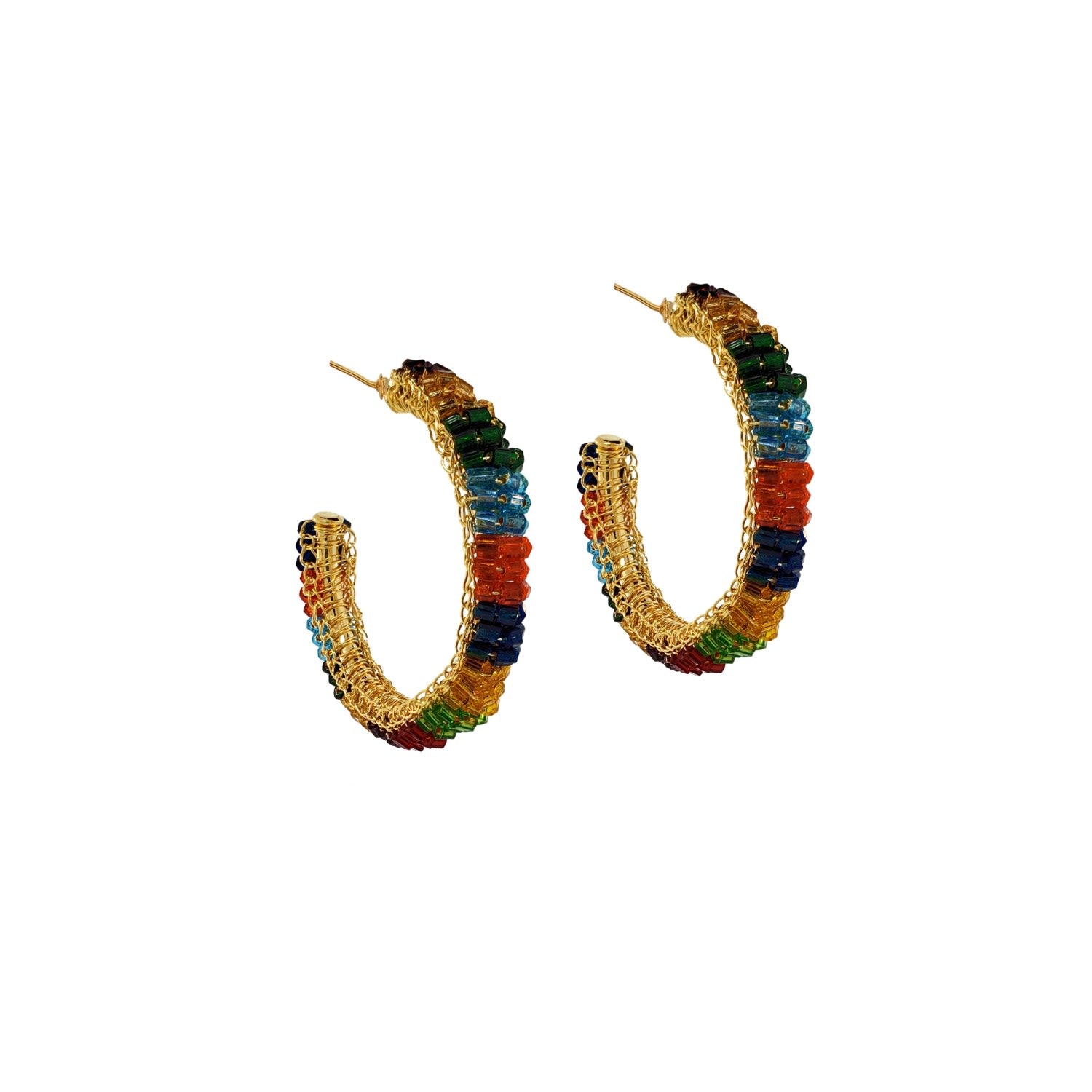 Multicolor & Gold Maya Hoops Handmade Crochet Earrings