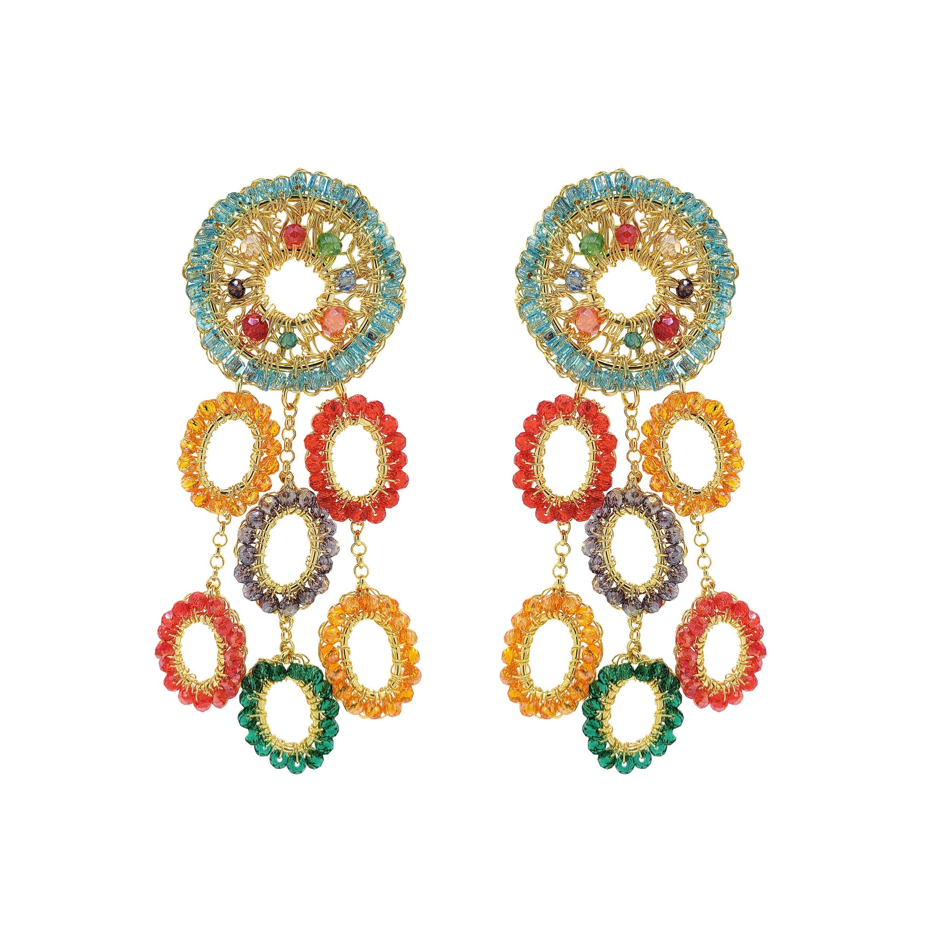 Multicolor & Gold Moira Chandelier Handmade Earrings