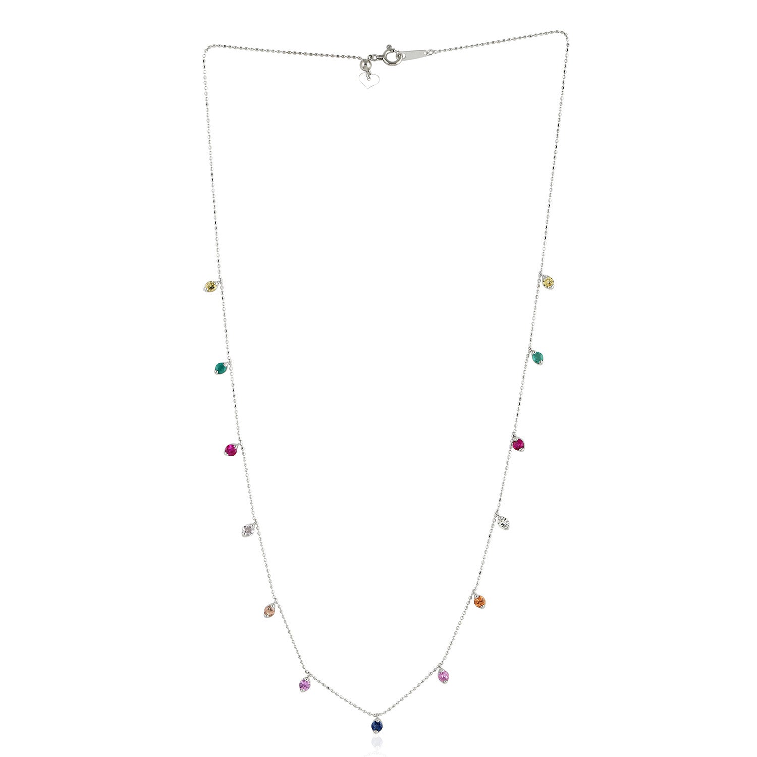 Multicolor Sapphire & Ruby With Emerald Station Necklace In White Gold