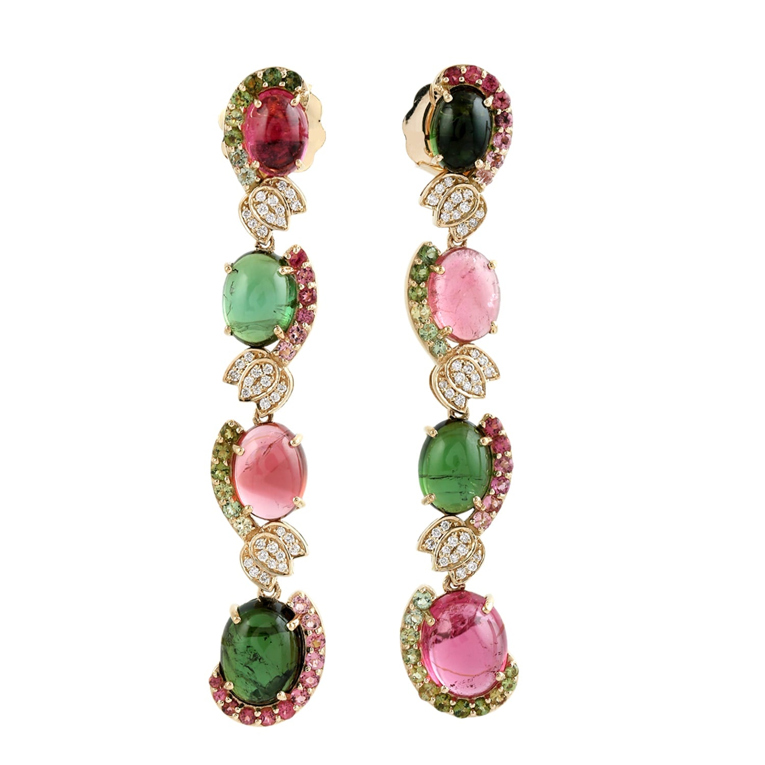 Multicolor Tourmaline Gemstone & Diamond Dangle Earrings In Gold