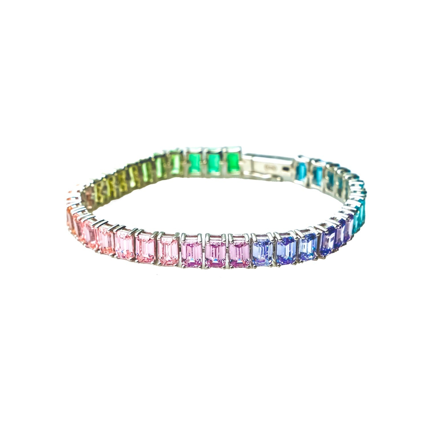 Multicolored Emerald Cut Tennis Bracelet