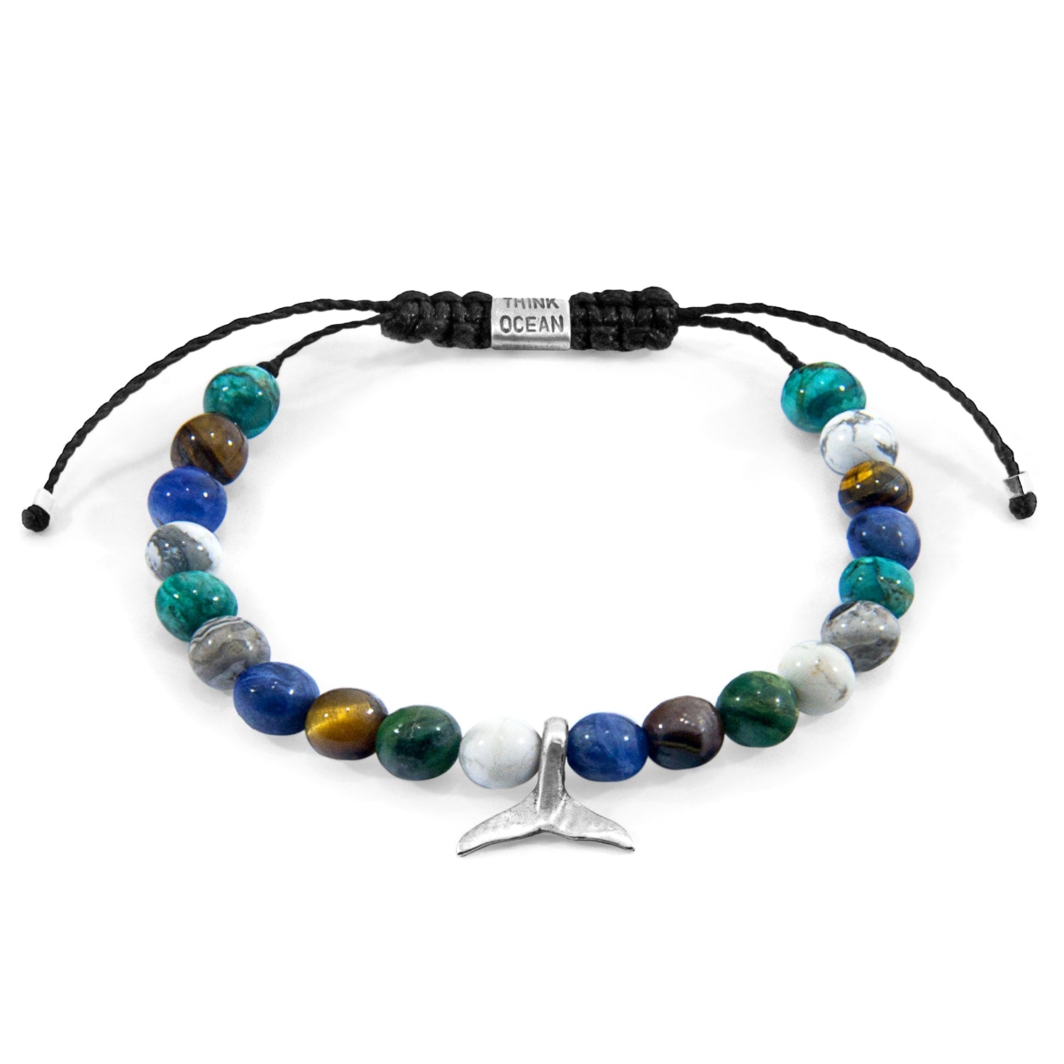 Multicoloured Multi-Gem Think Ocean Mini Whale Silver & Stone Macrame Bracelet - Women