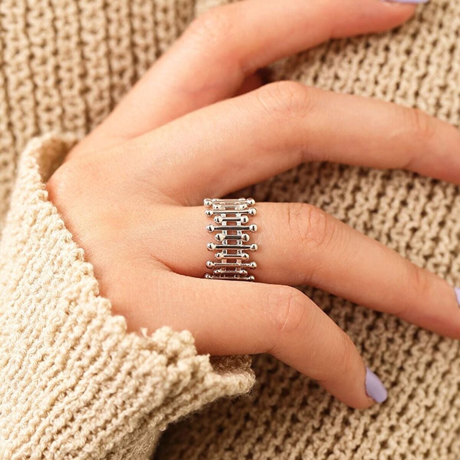 Multiple Bar Bead Design Sterling Silver Ring - Rose Gold