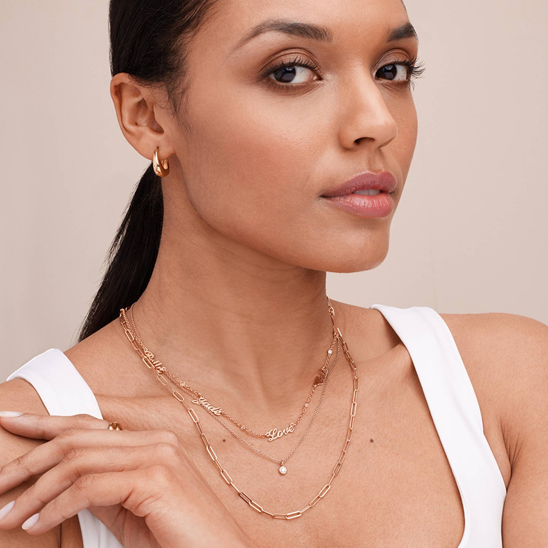 Heritage Multiple Name Necklace with Diamonds in 18K Rose Gold Vermeil