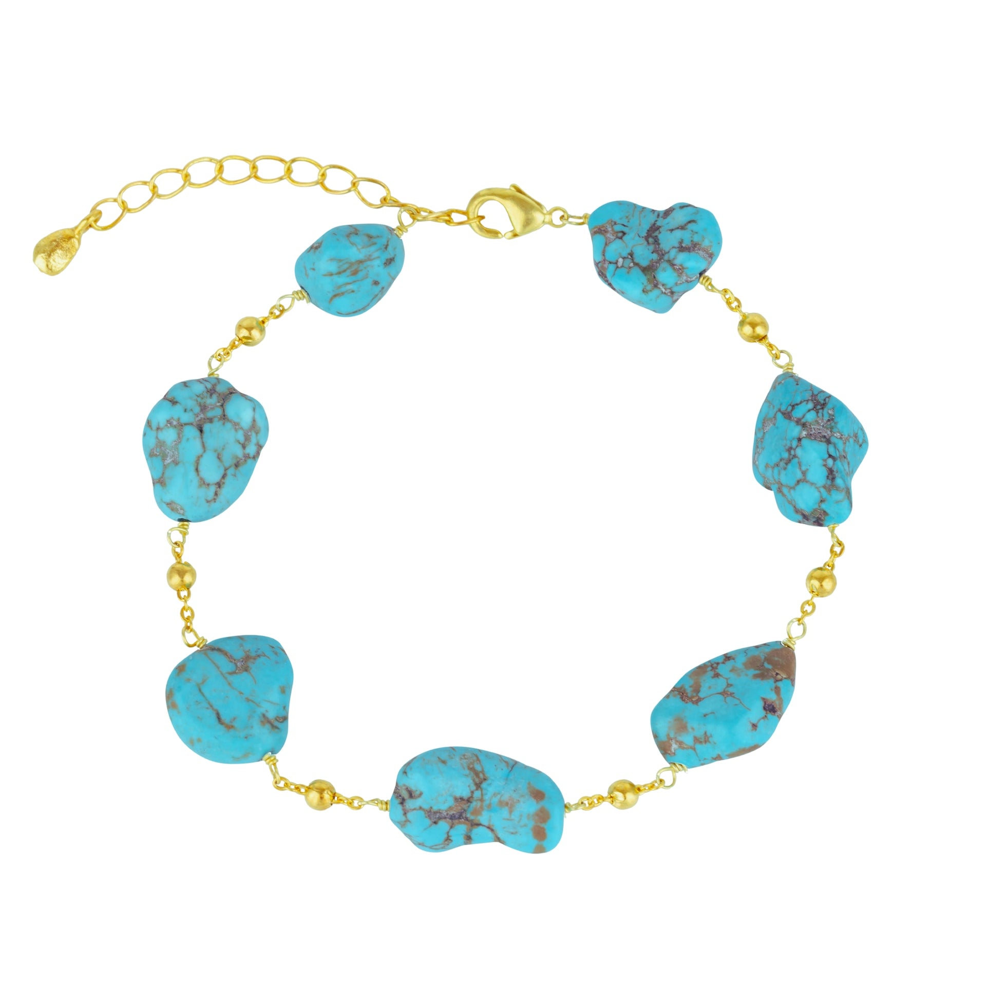 Multiple Turquoise Gemstone Chain Gold Bracelet
