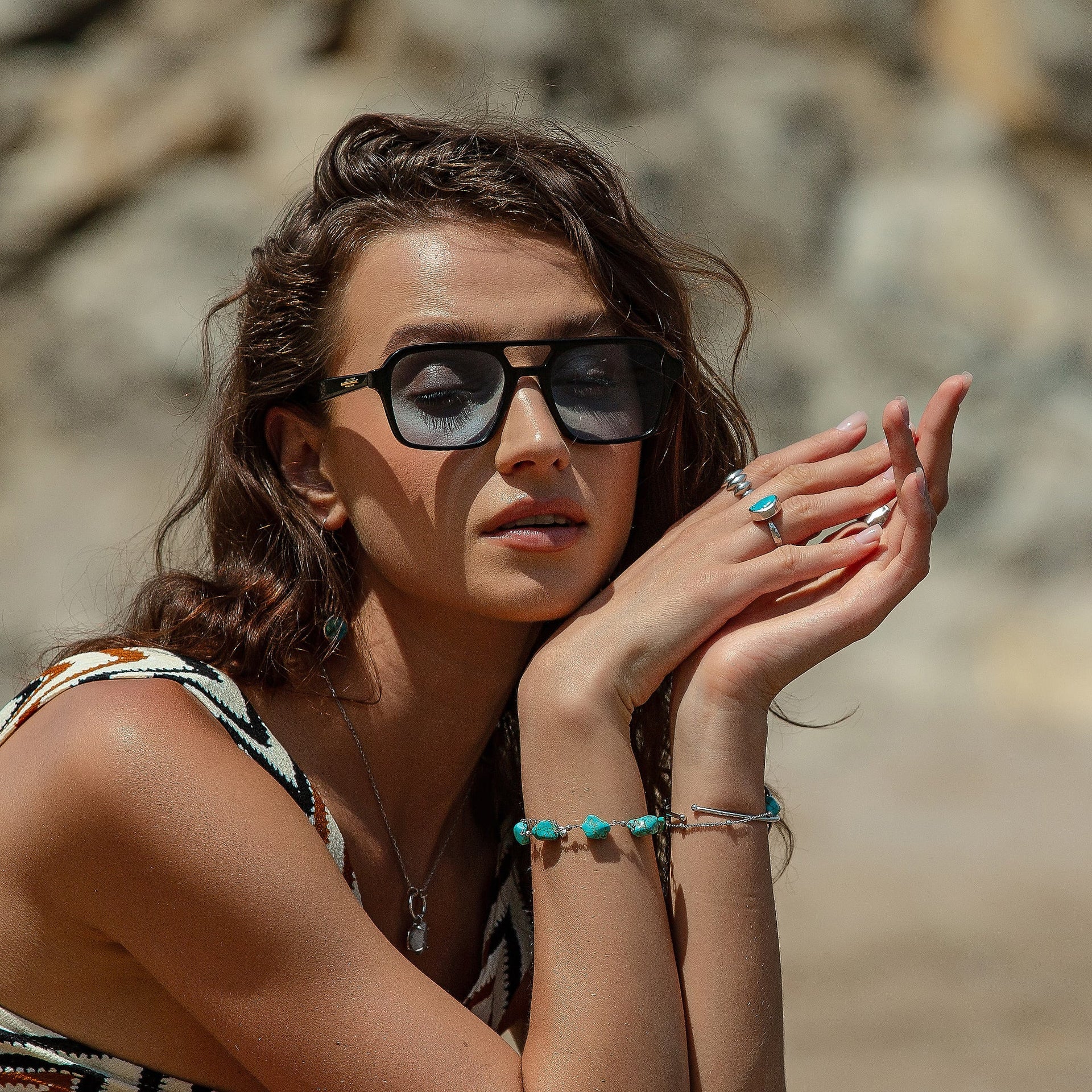 Multiple Turquoise Gemstone Chain Silver Bracelet