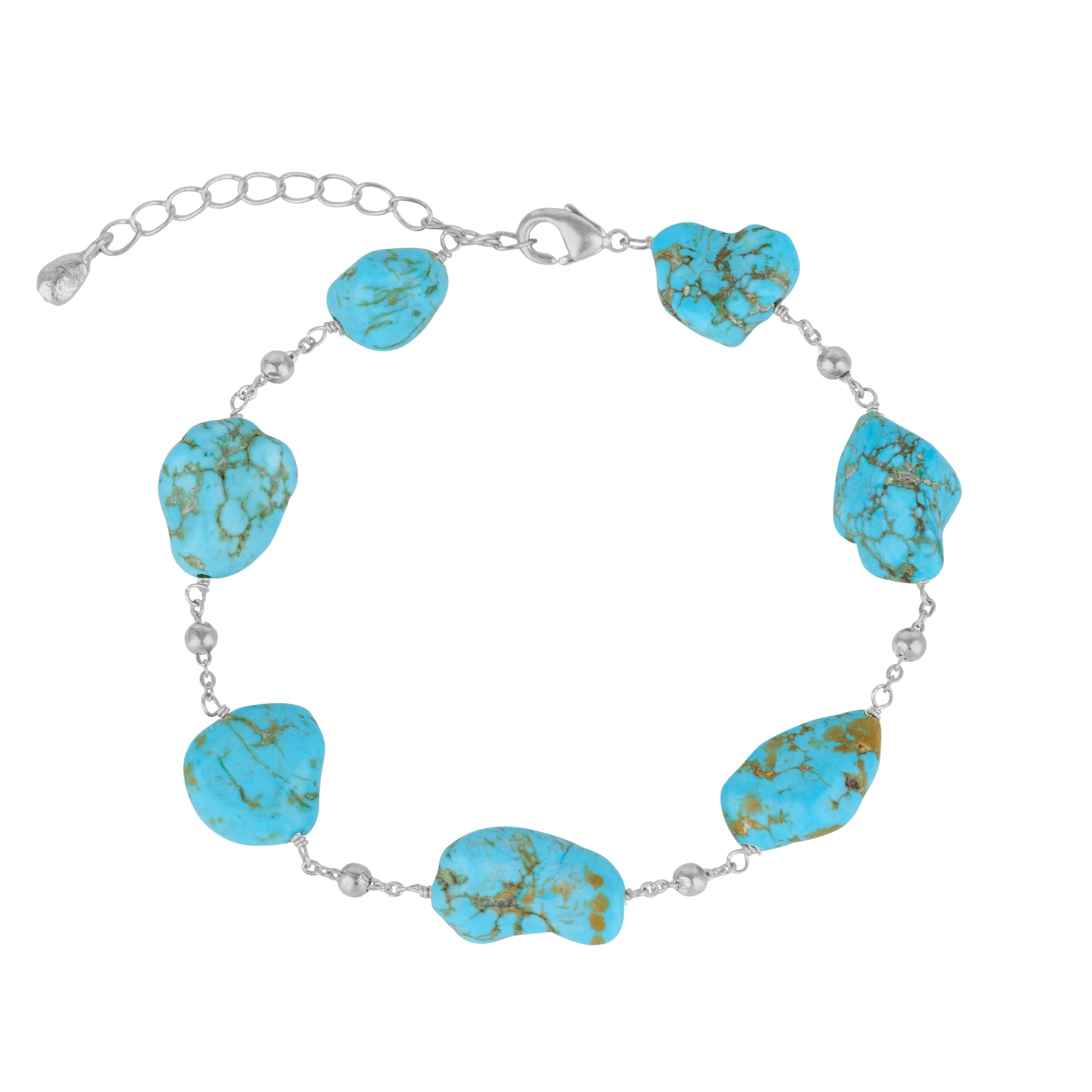 Multiple Turquoise Gemstone Chain Silver Bracelet