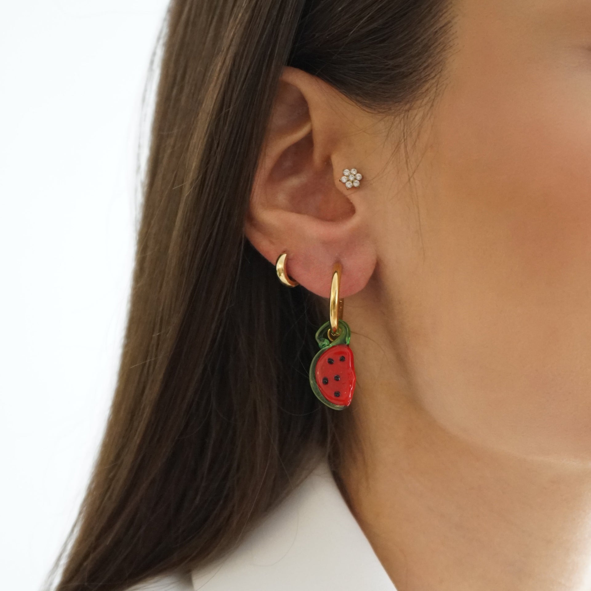 Murano Glass Watermelon Hoop Earrings