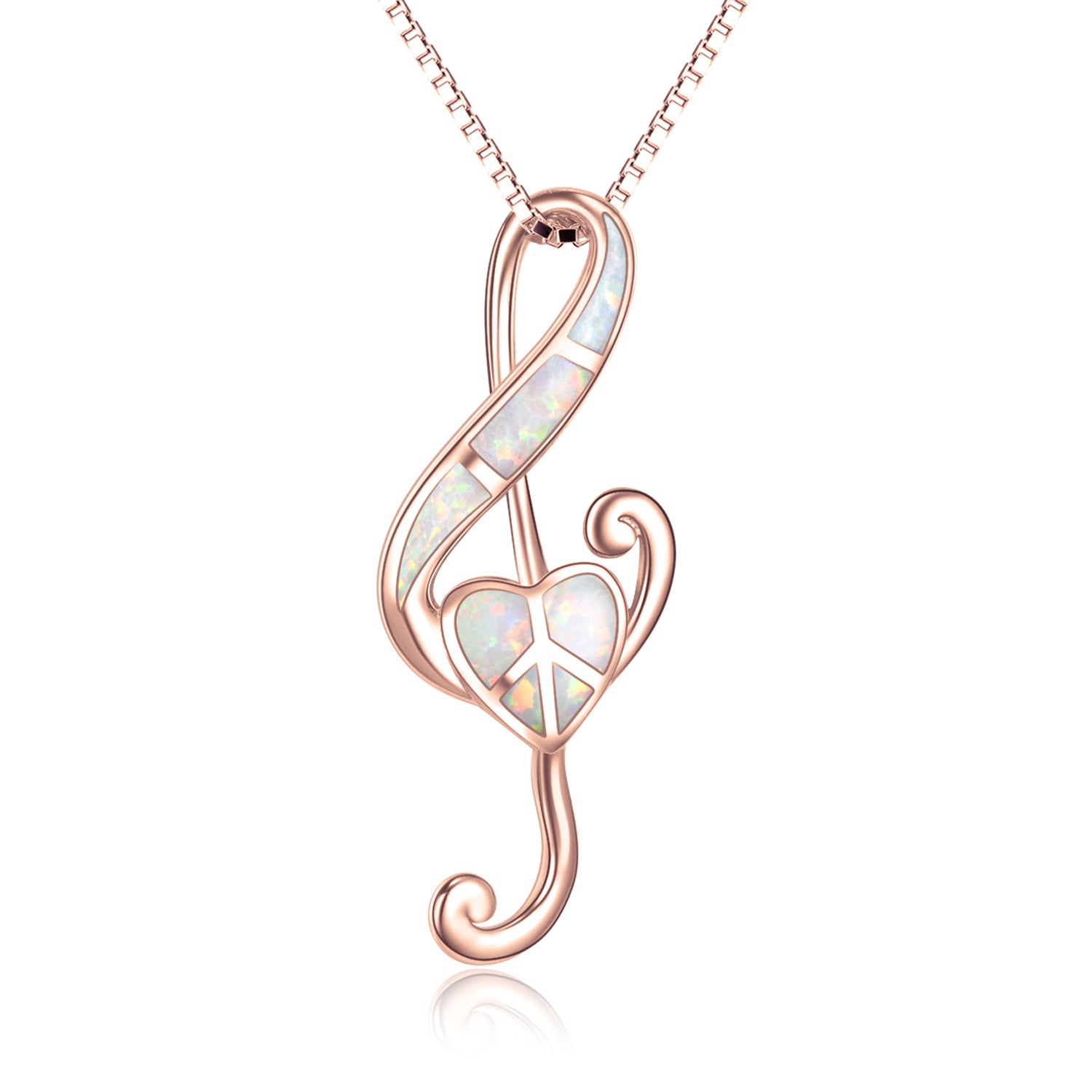 Sterling Silver with Rose Gold Plated Opal Heart Music Symbol Necklace for Women