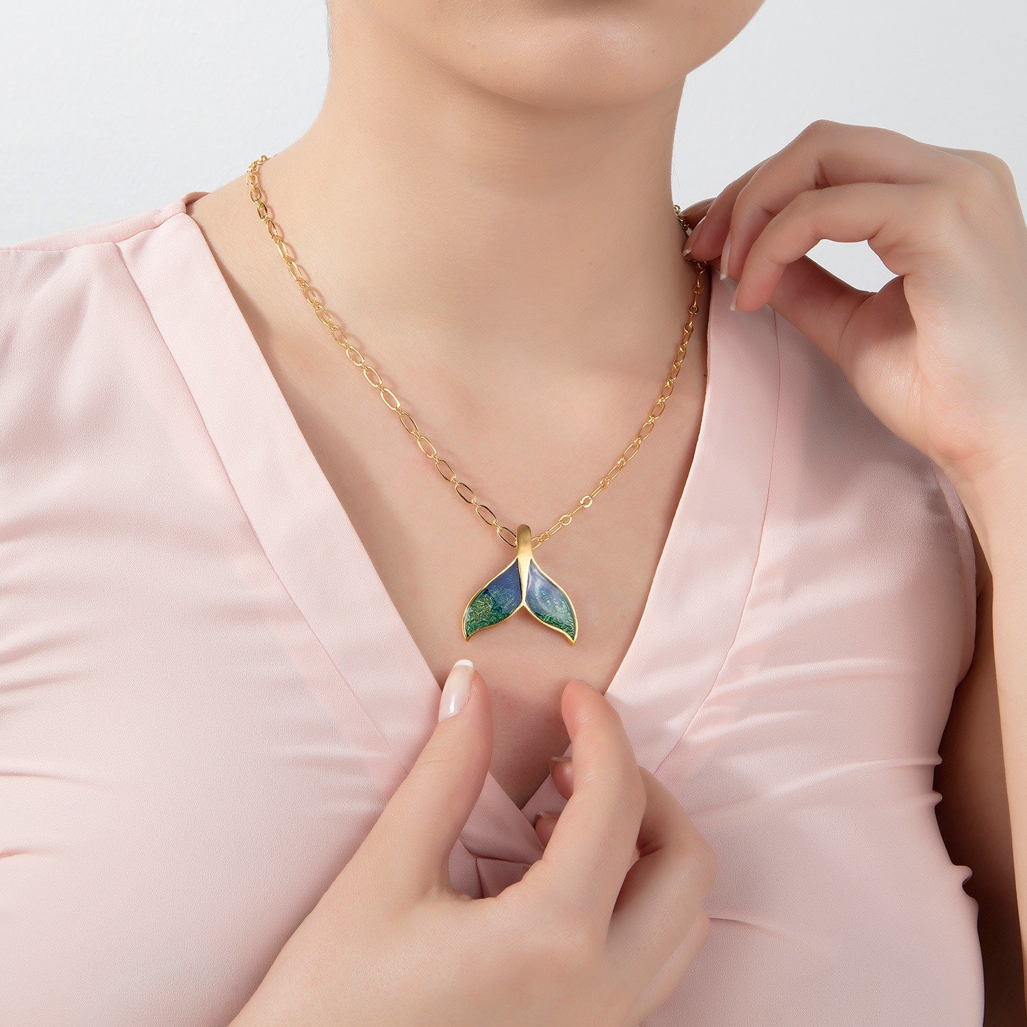 Green & Navy Blue Whale Tail Necklace