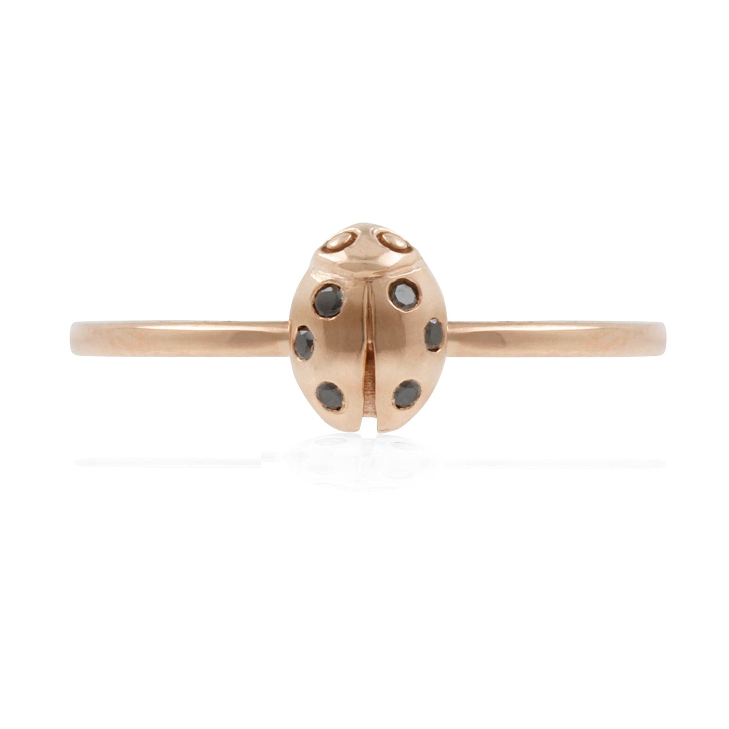 Ladybird Black Diamond Ring - Rose Gold - Wings Closed