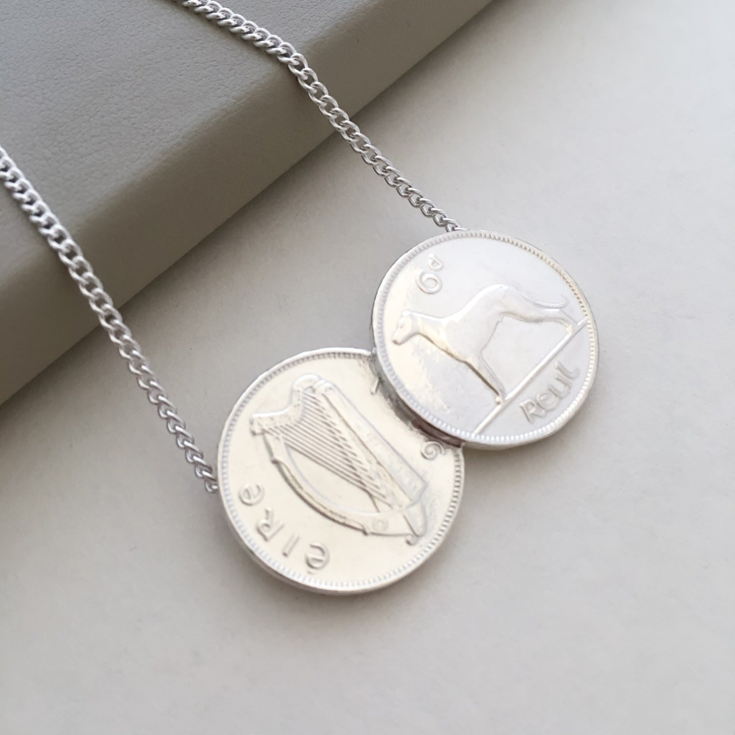 Double Irish 6D Coin Necklace In Sterling Silver