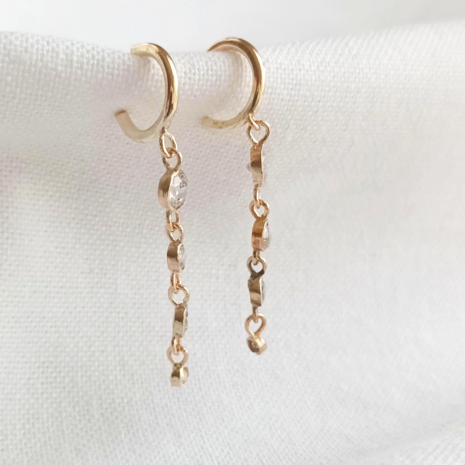 Diamond Drop Hoop Earrings