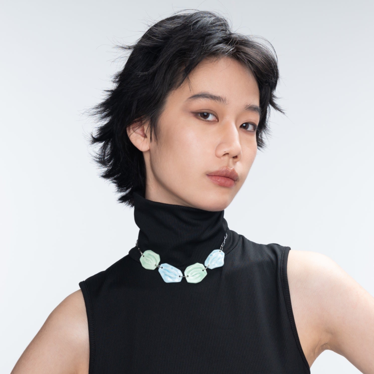 My Body Eye With Lip Choker Necklace Glossy Green And Blue