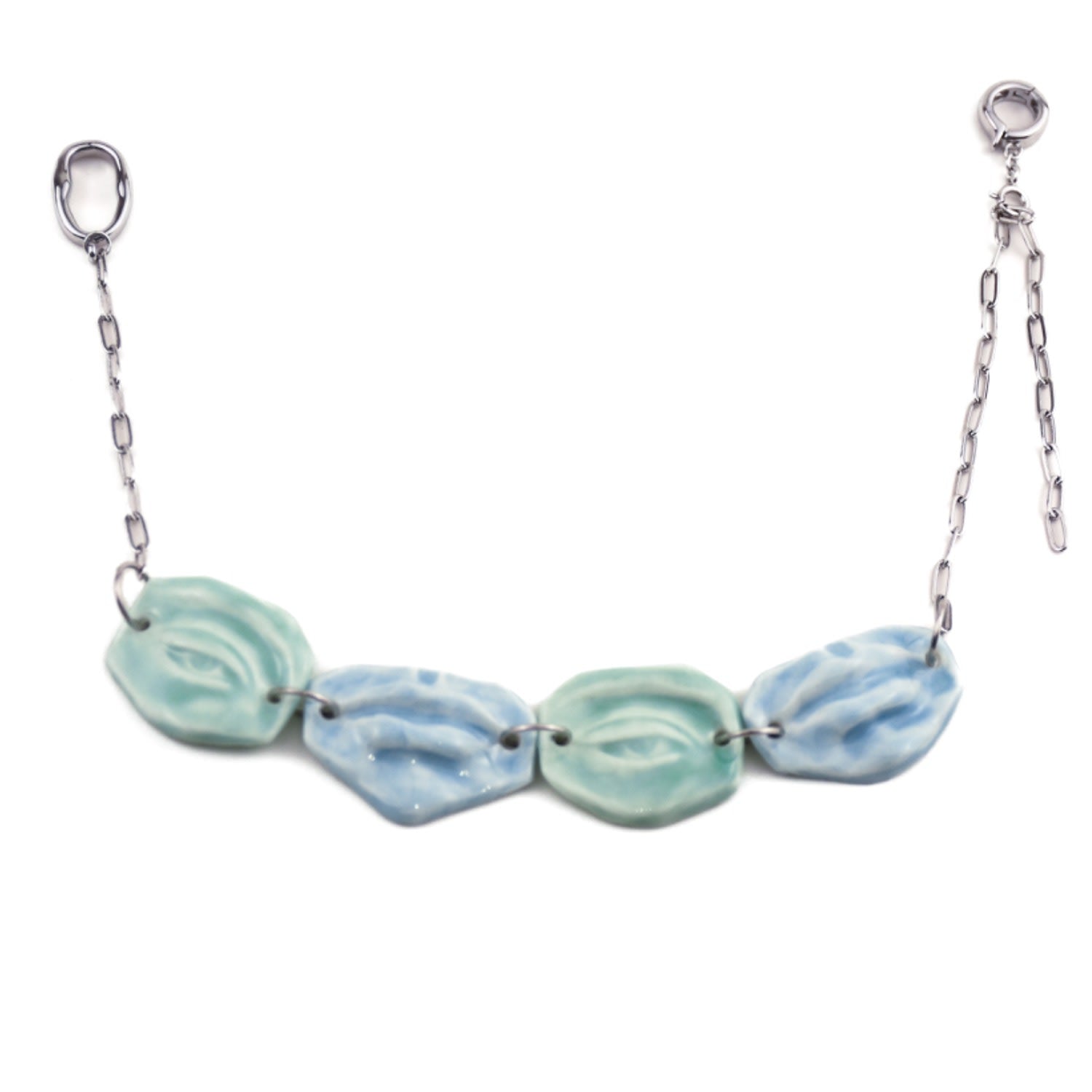 My Body Eye With Lip Choker Necklace Glossy Green And Blue