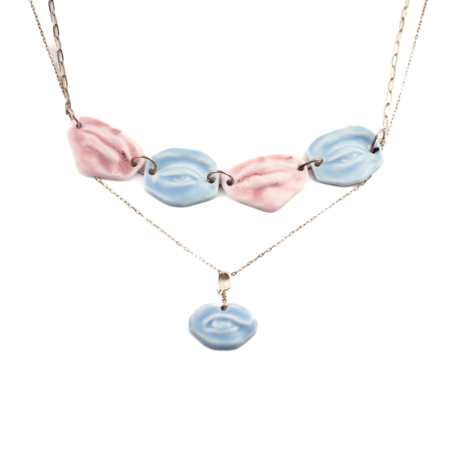 My Body Eye With Lip Choker Necklace Set Glossy Pink And Blue