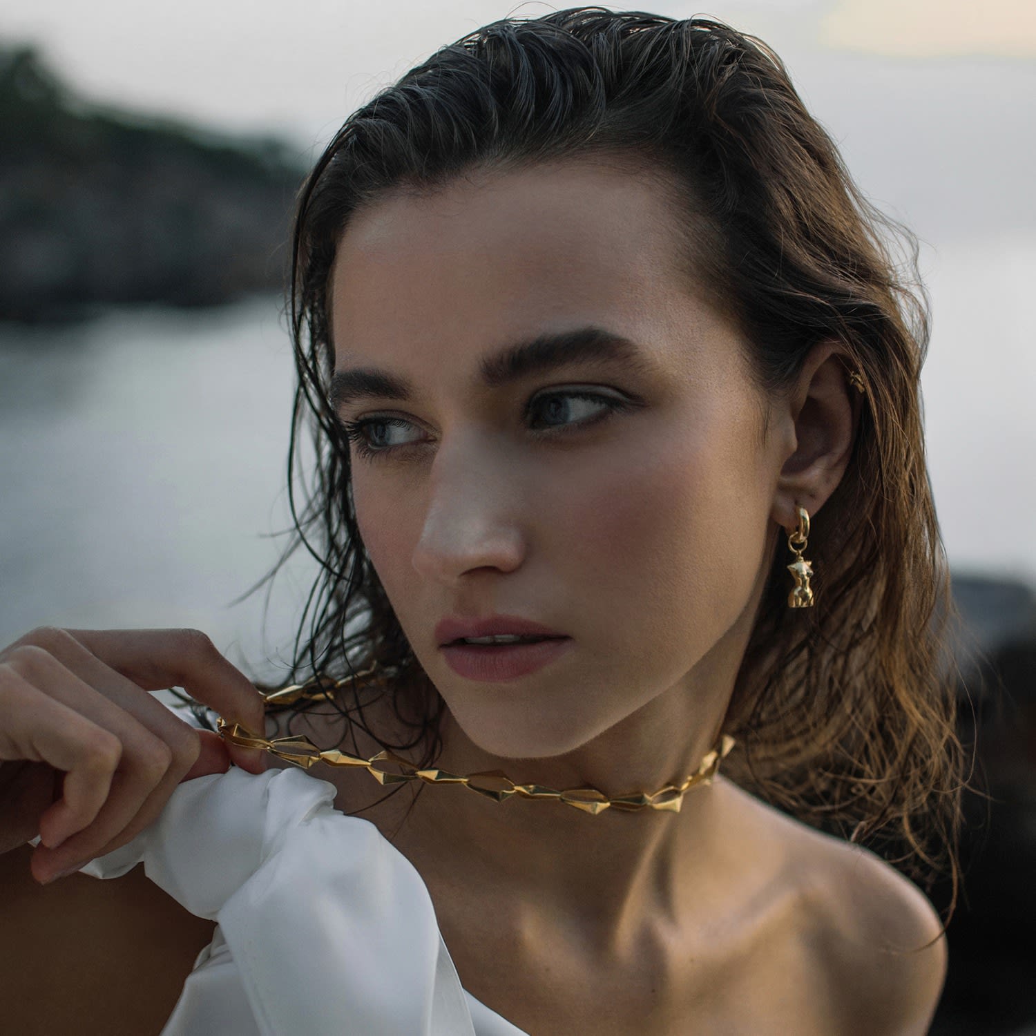 My Girl Gold Pendant Mono Earring With Gold Hoop