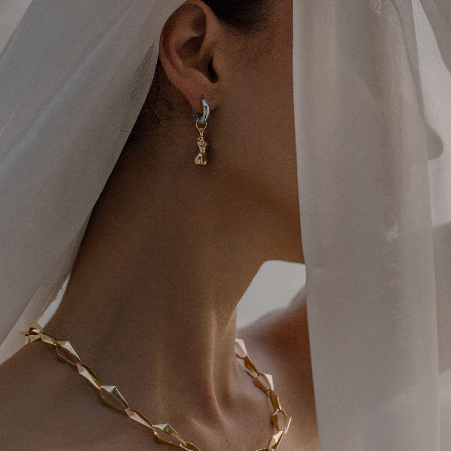 My Girl Gold Pendant Mono Earring With Silver Hoop