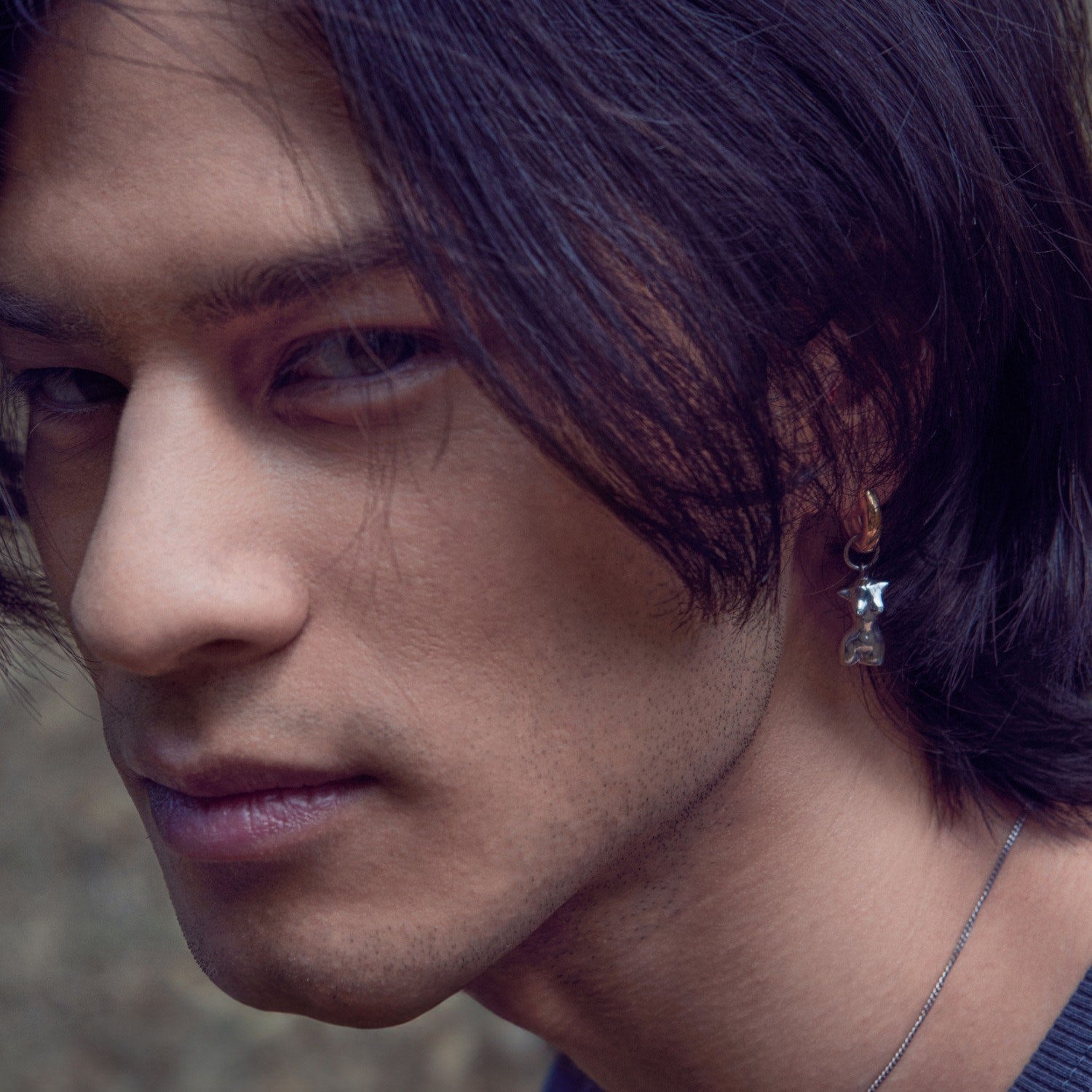 My Girl Silver Pendant Mono Earring With Gold Hoop