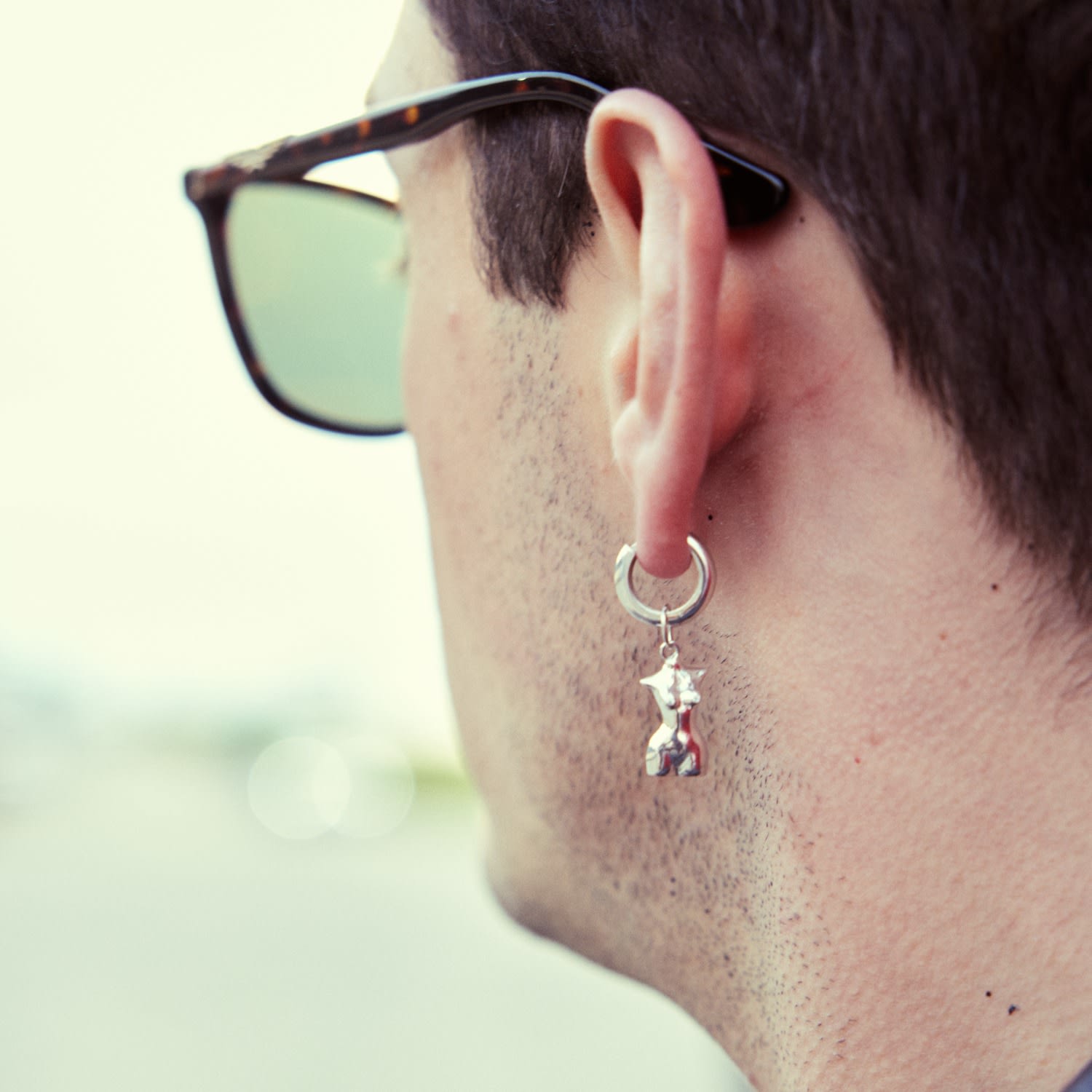 My Girl Silver Pendant Mono Earring With Silver Hoop