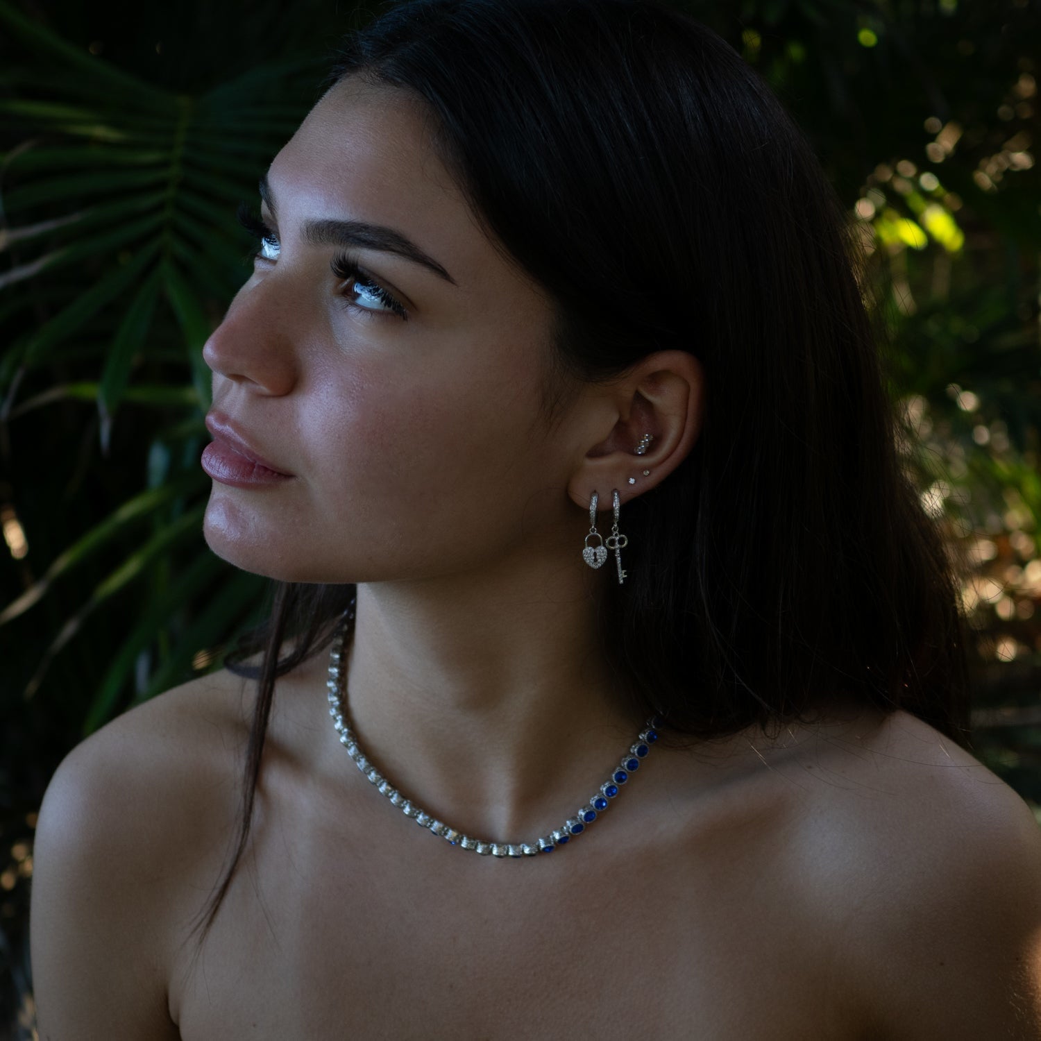 My Heart Is Yours Key & Heart Lock Silver Diamond Earrings - Silver