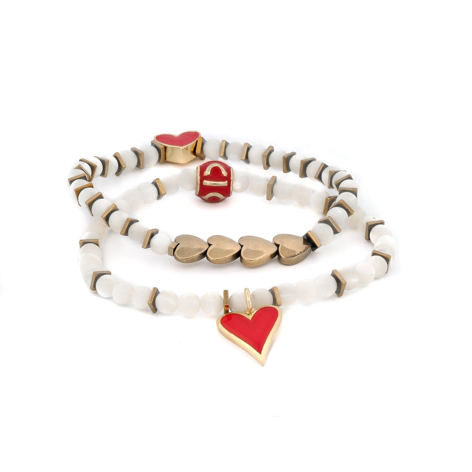 Valentines Love Red Heart Bracelet Set - White