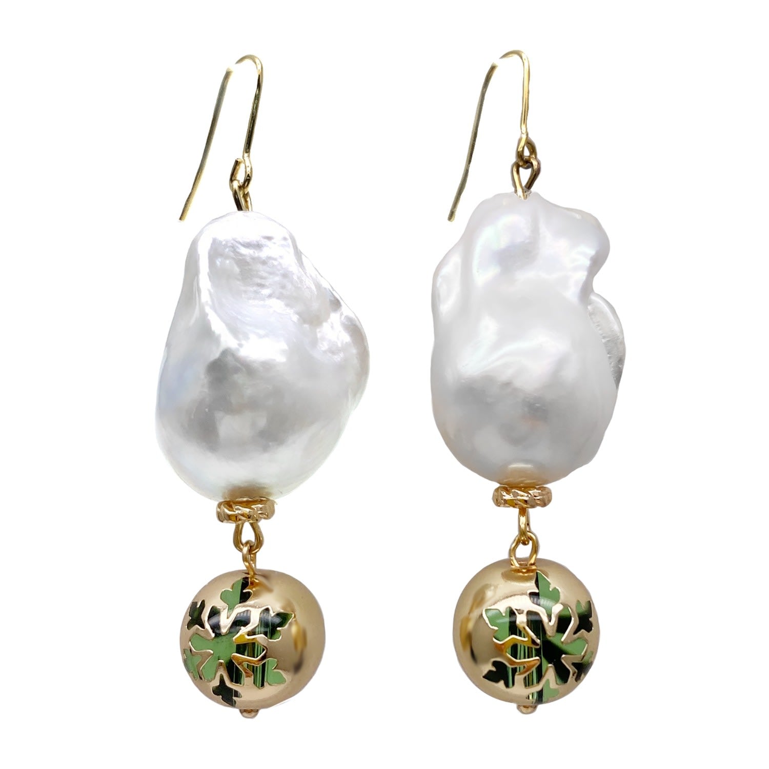 Christmas Style Baroque Pearls With Snowflake Ball Dangle Earrings