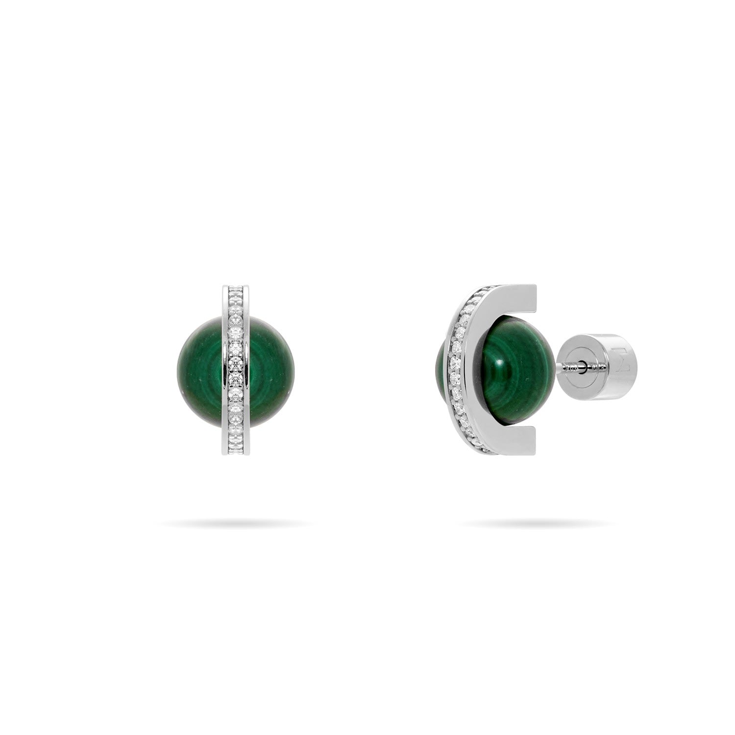 Malachite And Arc Stud Earrings - Silver