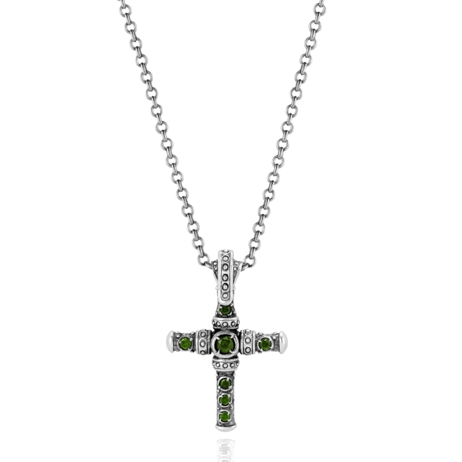 Mystic Cross Necklace With Emerald In Sterling Silver - Elegant Jewelry For Women