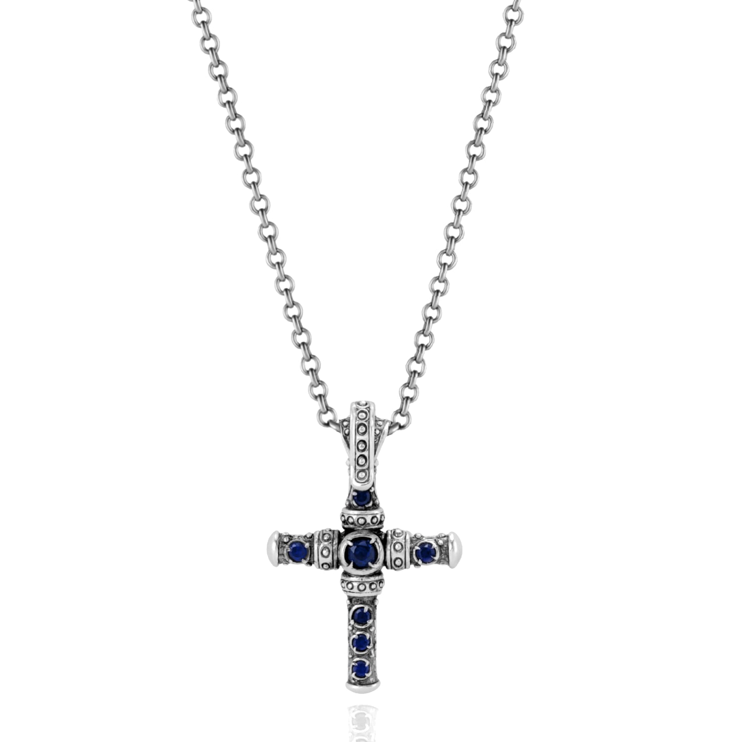 Mystic Cross Necklace With Sapphire In Sterling Silver - Elegant Jewelry For Women