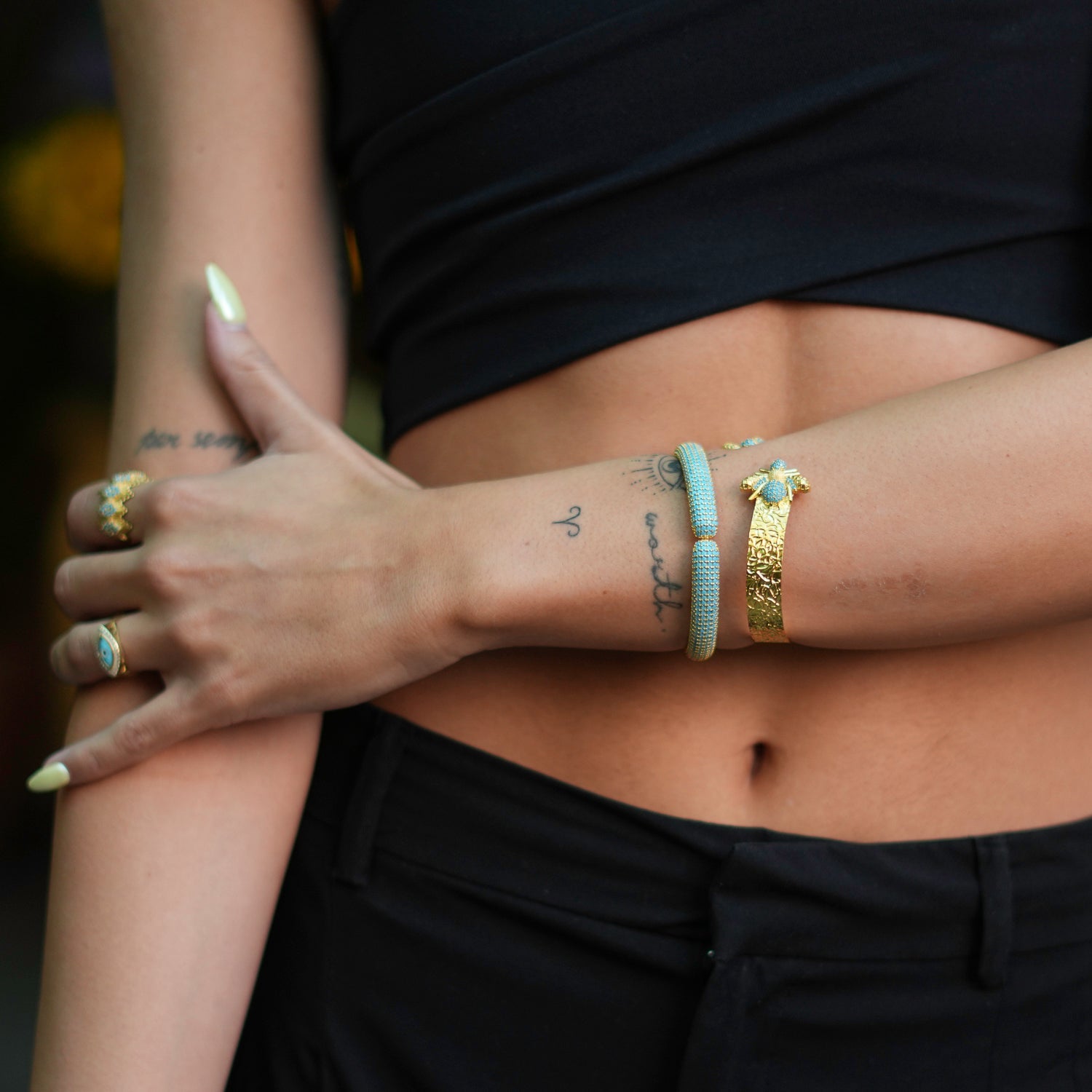 Mystic Design Gold & Turquoise Honey Bee Cuff Bracelet - Gold