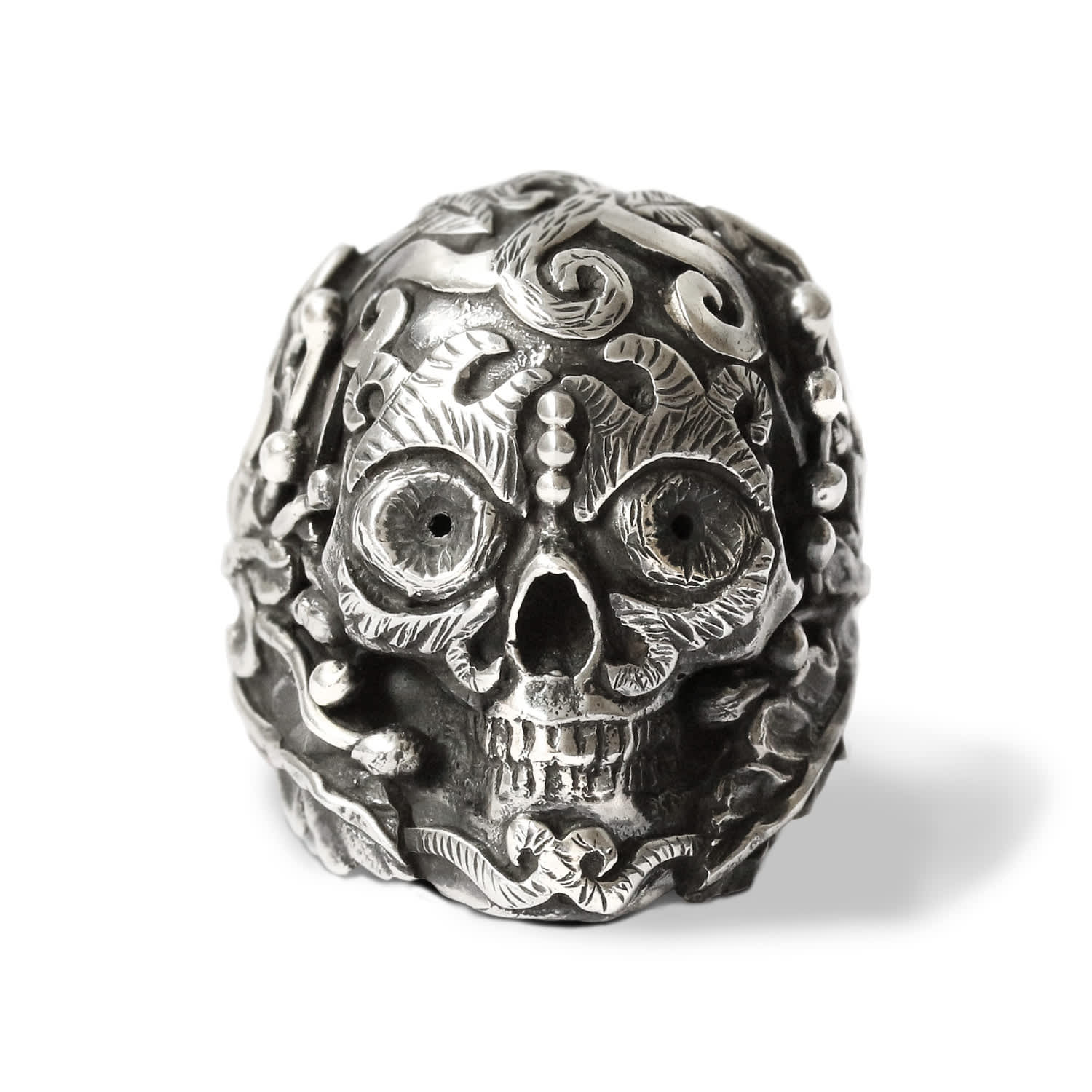 Mystic Double Trident Skull Ring In Sterling Silver