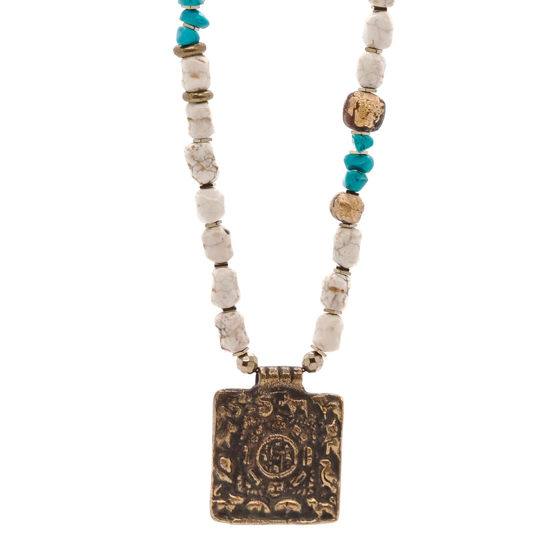 Mystic Nepal Pendant Bohemian Beaded Necklace - White