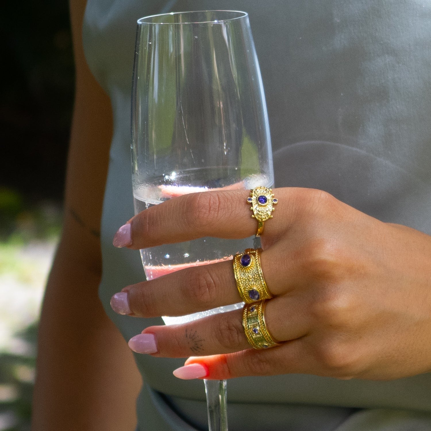 Mystic Queen Amethyst Cuff Gold Ring - Purple