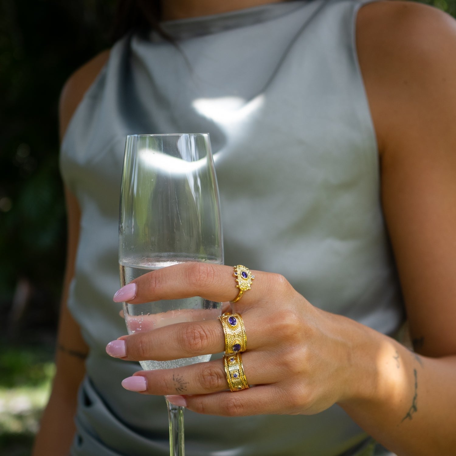 Goddess Cleopatra Amethyst & Gold Adjustable Ring - Purple