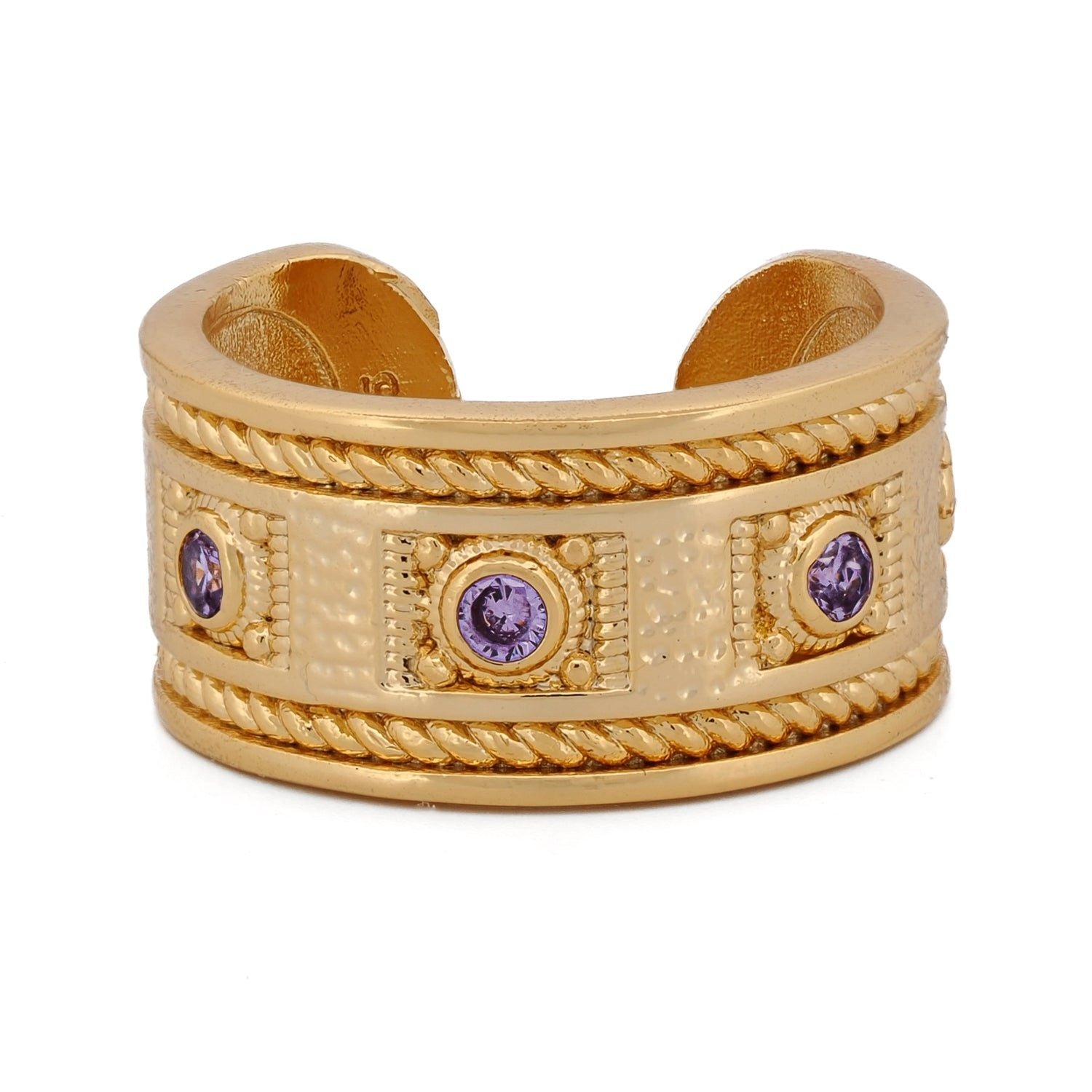 Mystic Queen Amethyst Cuff Gold Ring - Purple