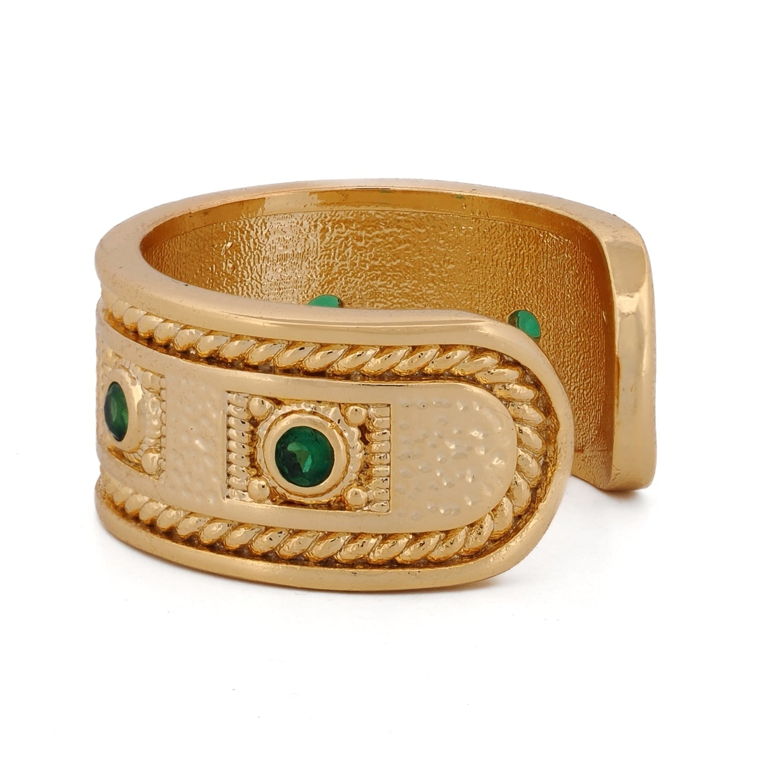 Mystic Queen Emerald Cuff Gold Ring - Green